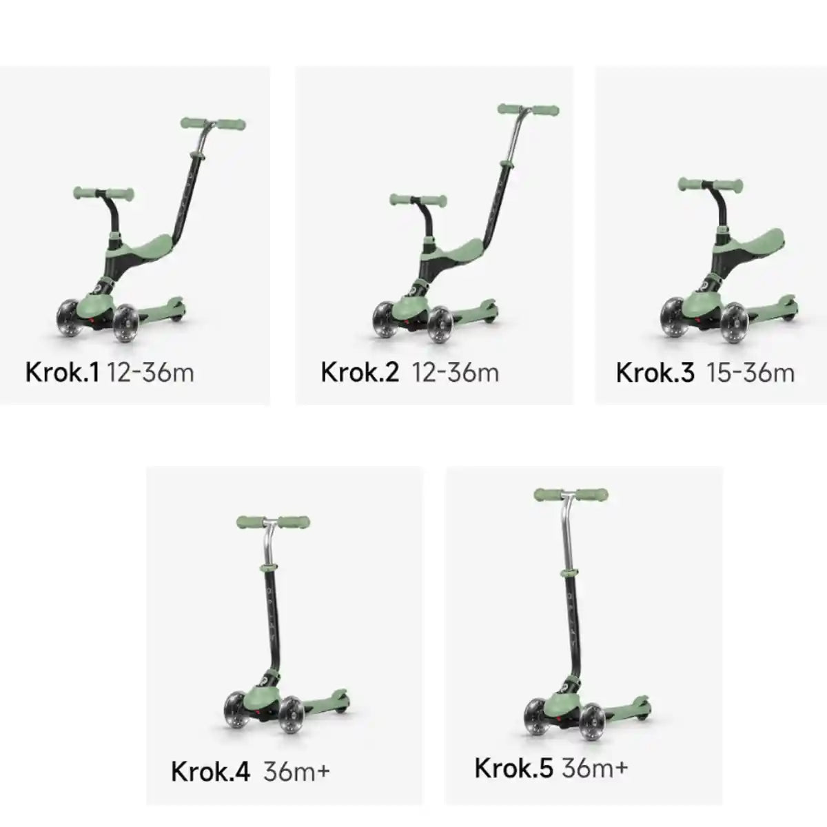SEMA PRO 5IN1 SCOOTER WITH LED FLASHING FRONT WHEELS GREEN