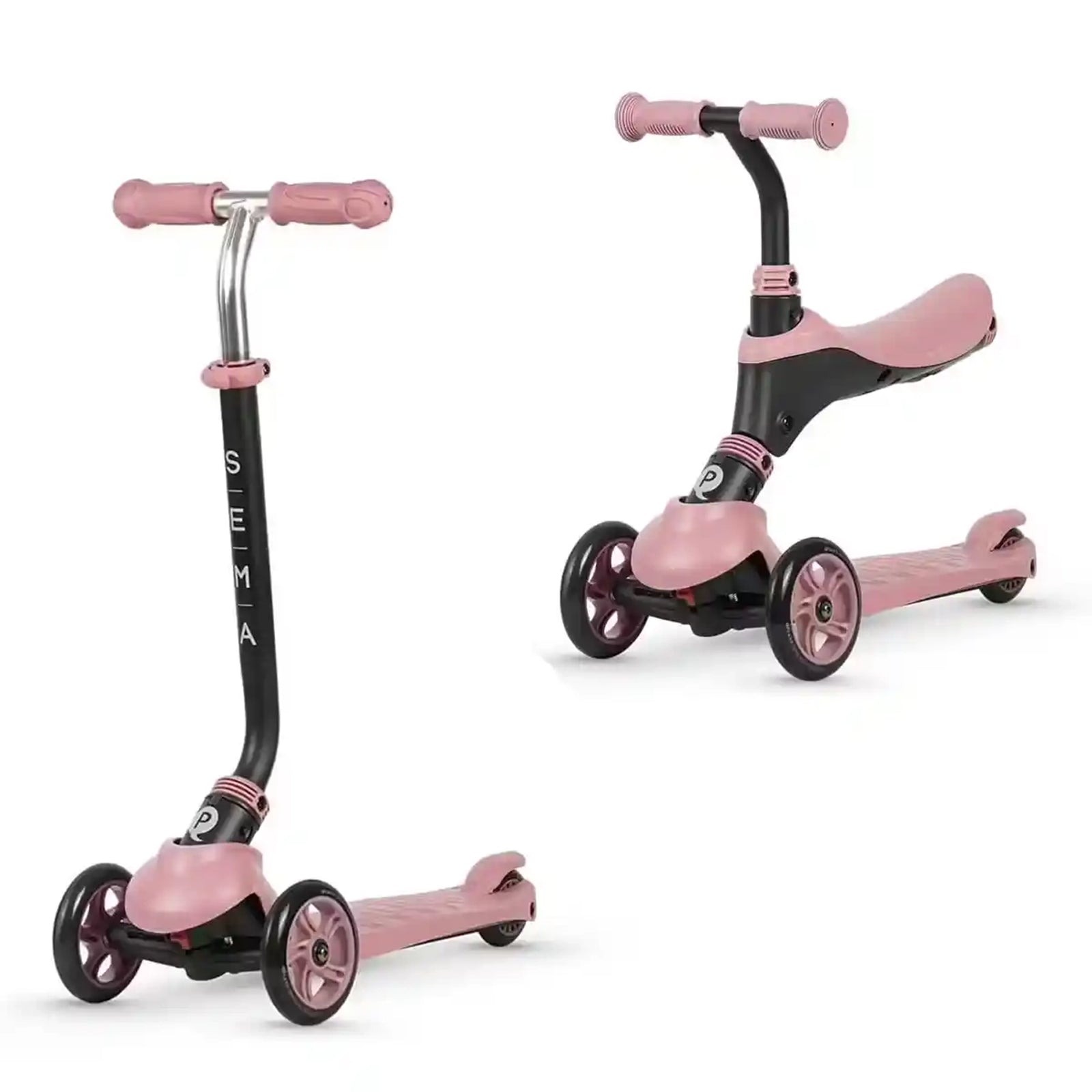 QPLAY SEMA EVO 5in1 scooter with 2in1 LED Flashing Front Wheels and Skate Board Coral Pink