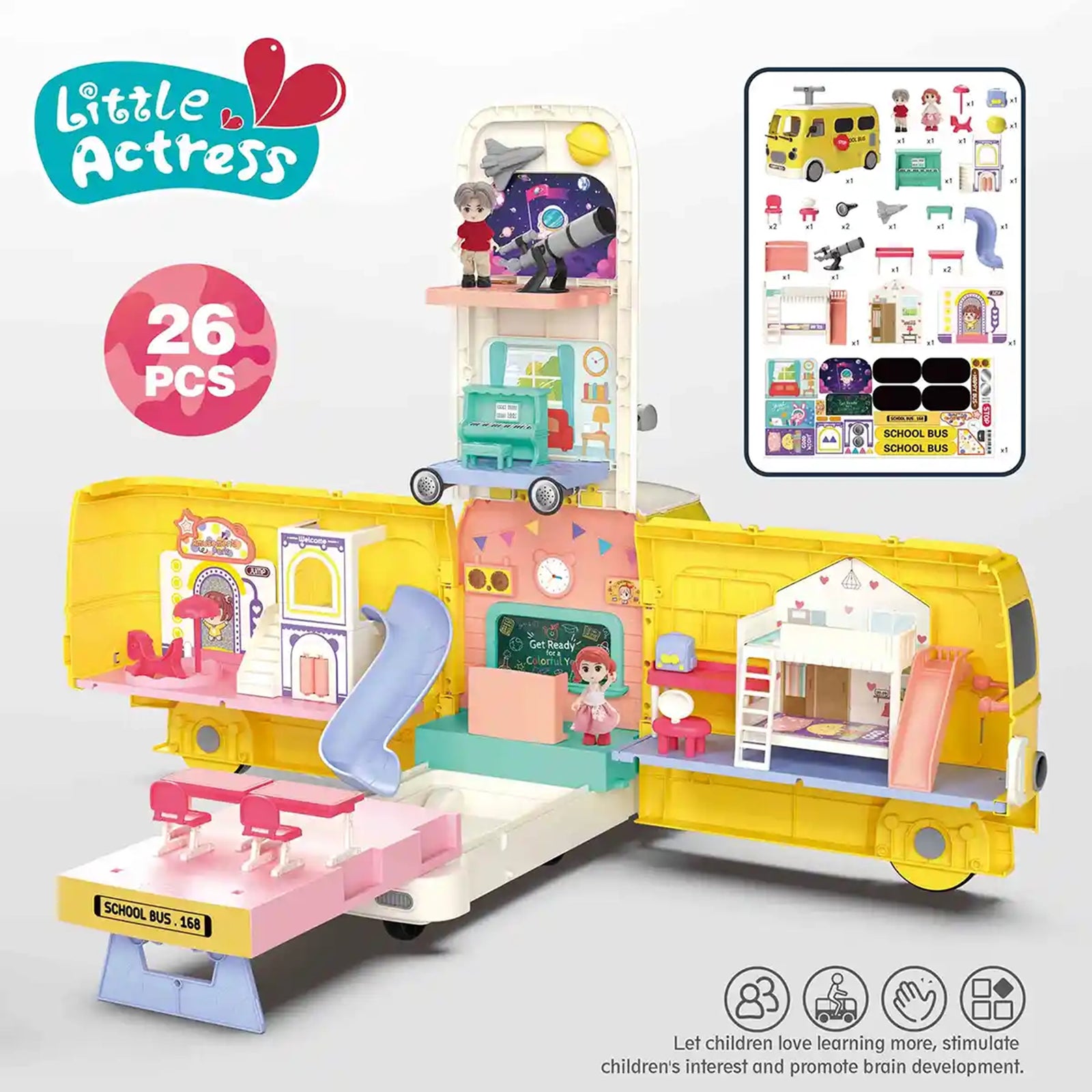 School bus with 26pcs accessories for 3yrs+