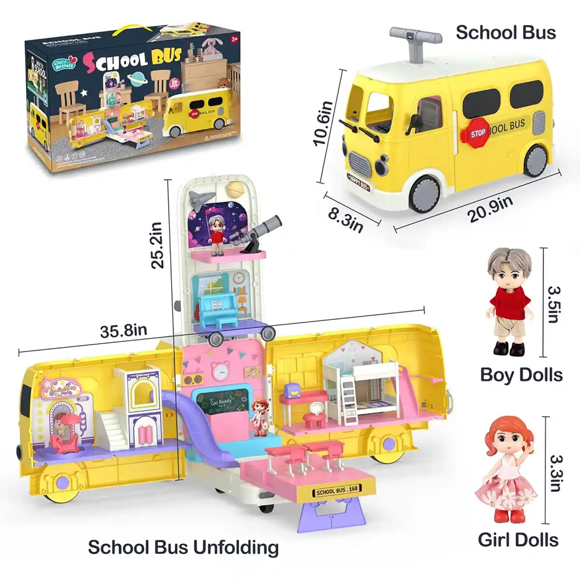 School bus with 26pcs accessories for 3yrs+
