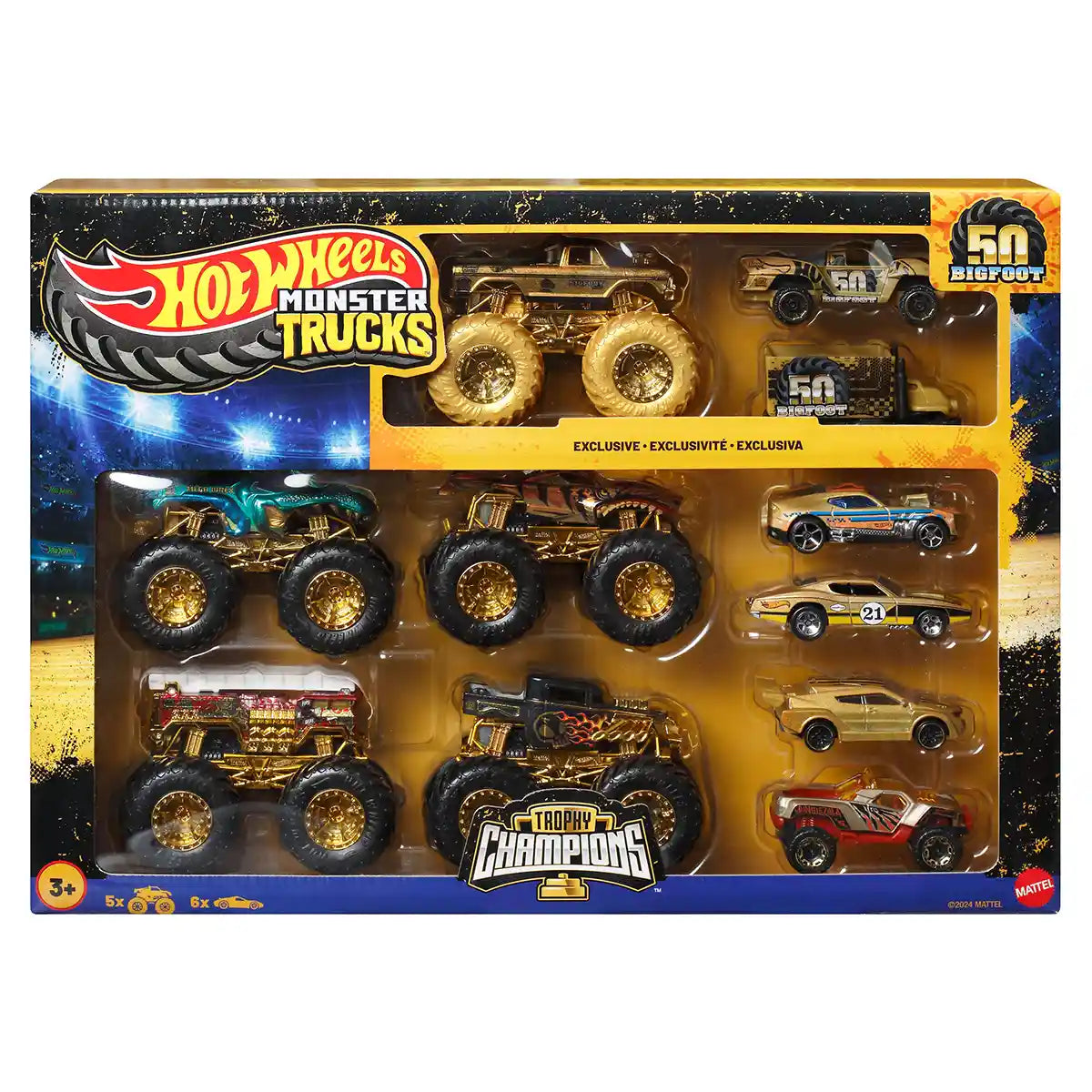 Hot Wheels Monster Trucks 1:64 Bigfoot Trophy Champions Car & Truck Multipack