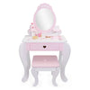 Edufun Deluxe Wooden Vanity & Accessories (table , stool & 7 accessories ) 3yrs+