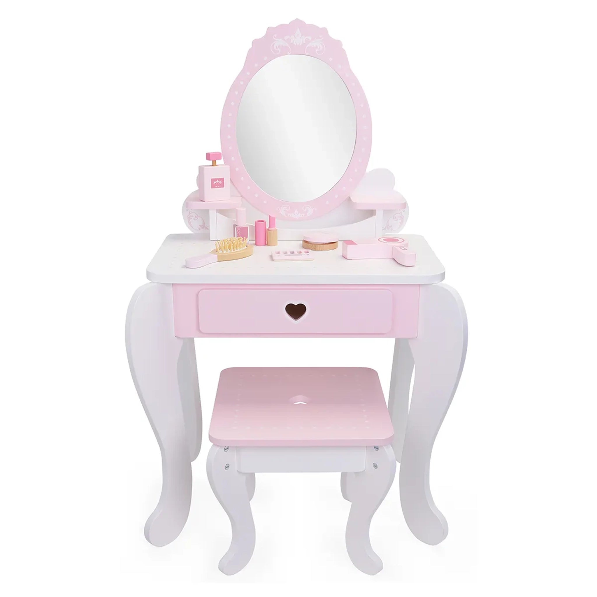 Edufun Deluxe Wooden Vanity & Accessories (table , stool & 7 accessories ) 3yrs+