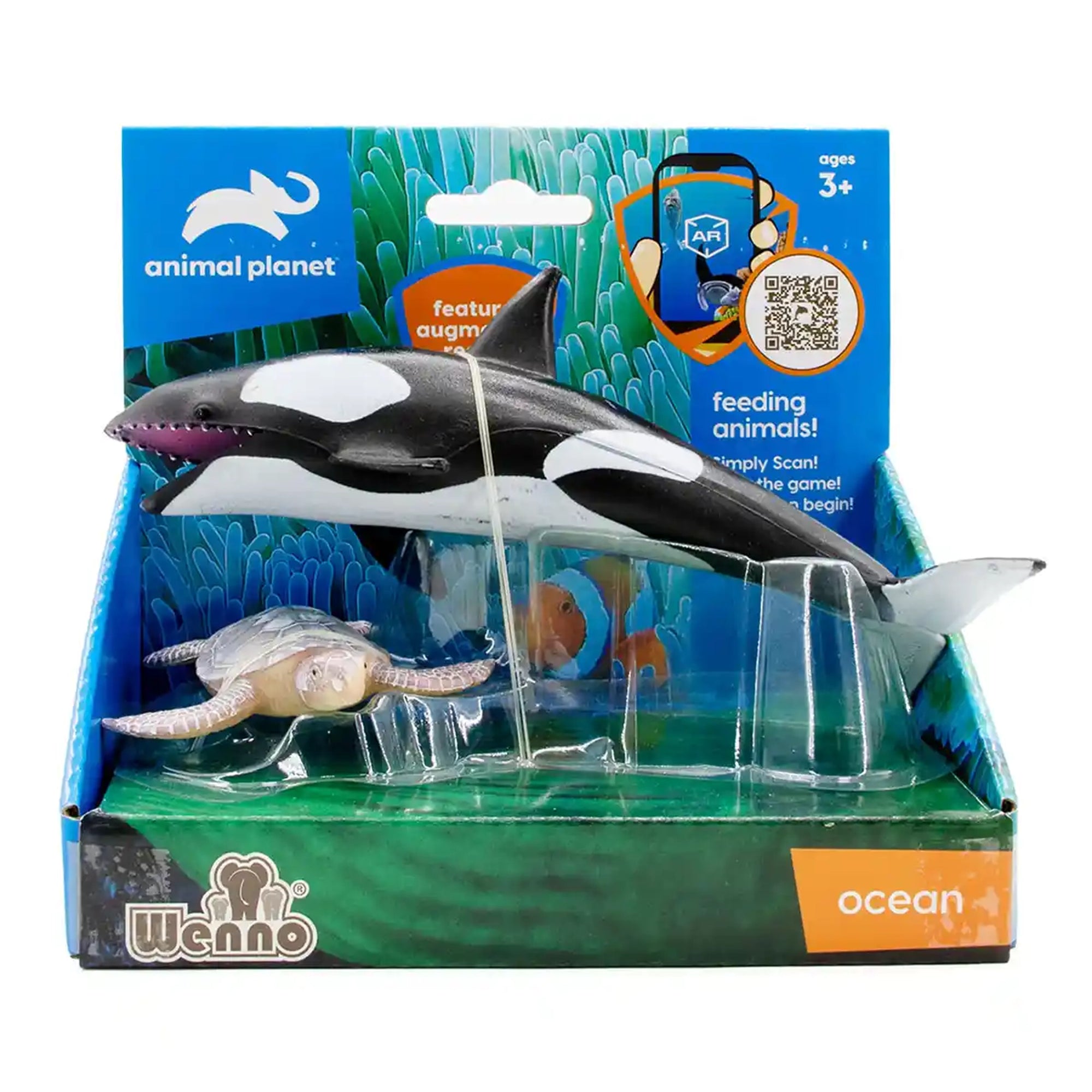 2 pcs killer whale and turtle in open touch box