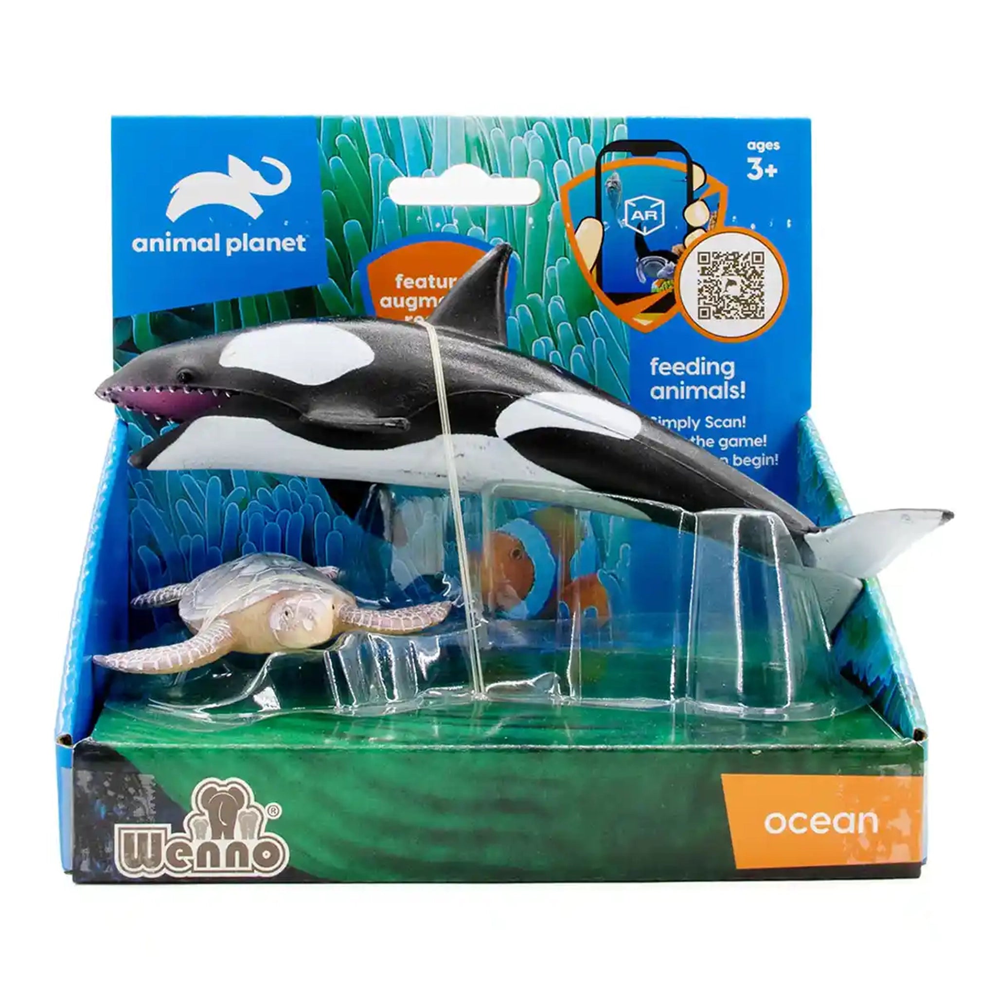 2 pcs killer whale and turtle in open touch box
