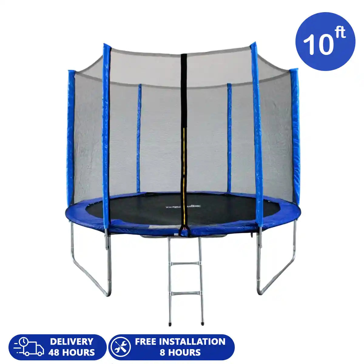 Funjump 10 Ft Blue Trampoline With Outside Short Pole Safety Net & Ladder