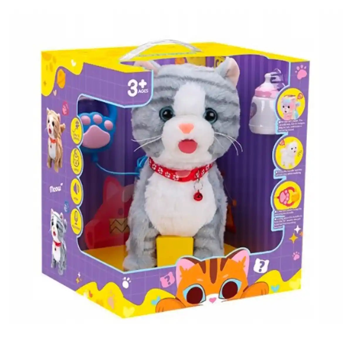 Interactive Plush Grey Cat Toy Set 3yrs+