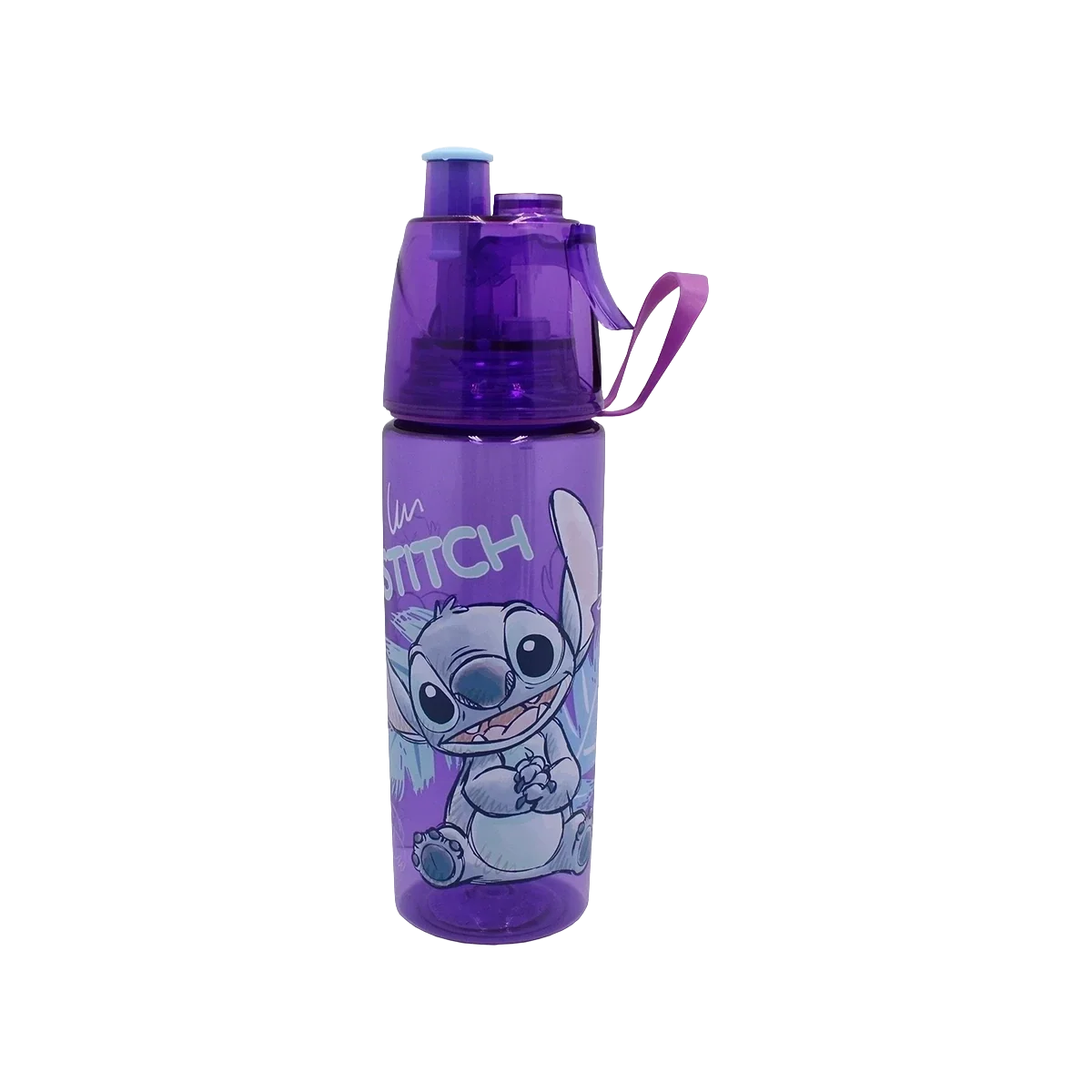 Stitch Transparent Water Bottle 600 Ml With Spray Water