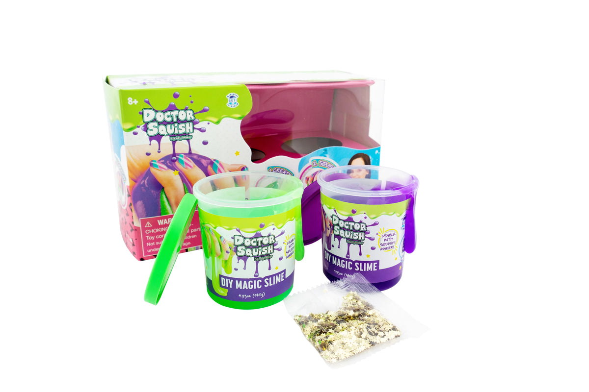 DOCTOR SQUISH - DIY MAGIC SLIME DOUBLE SET - GREEN AND PURPLE - 240 GRAMS