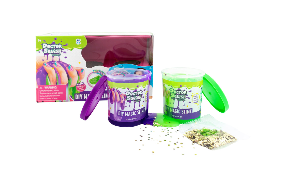DOCTOR SQUISH - DIY MAGIC SLIME DOUBLE SET - GREEN AND PURPLE - 240 GRAMS