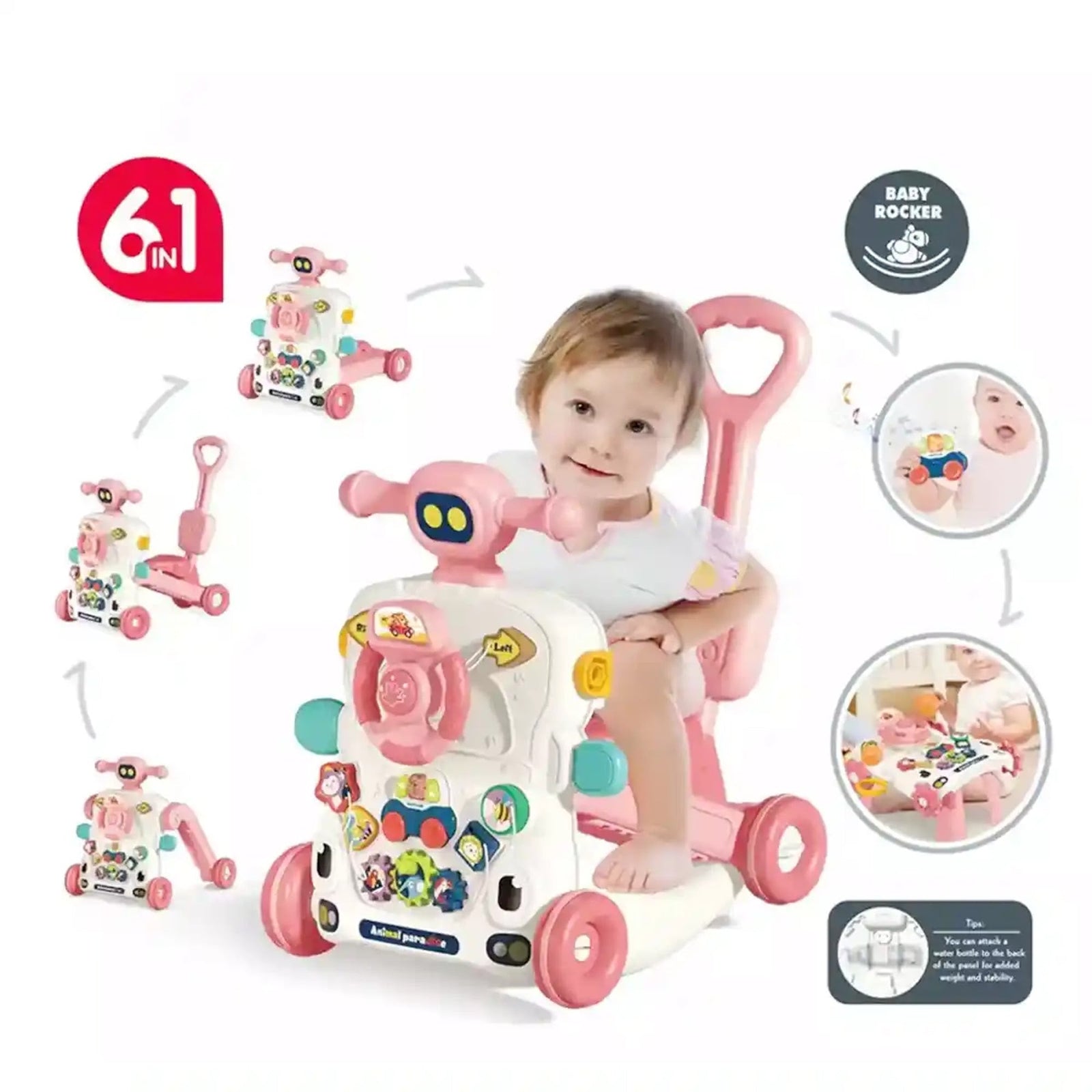 BIBI-INN MULTIFUNCTIONAL 6 in 1 ACTIVITY WALKER PINK For 6M+