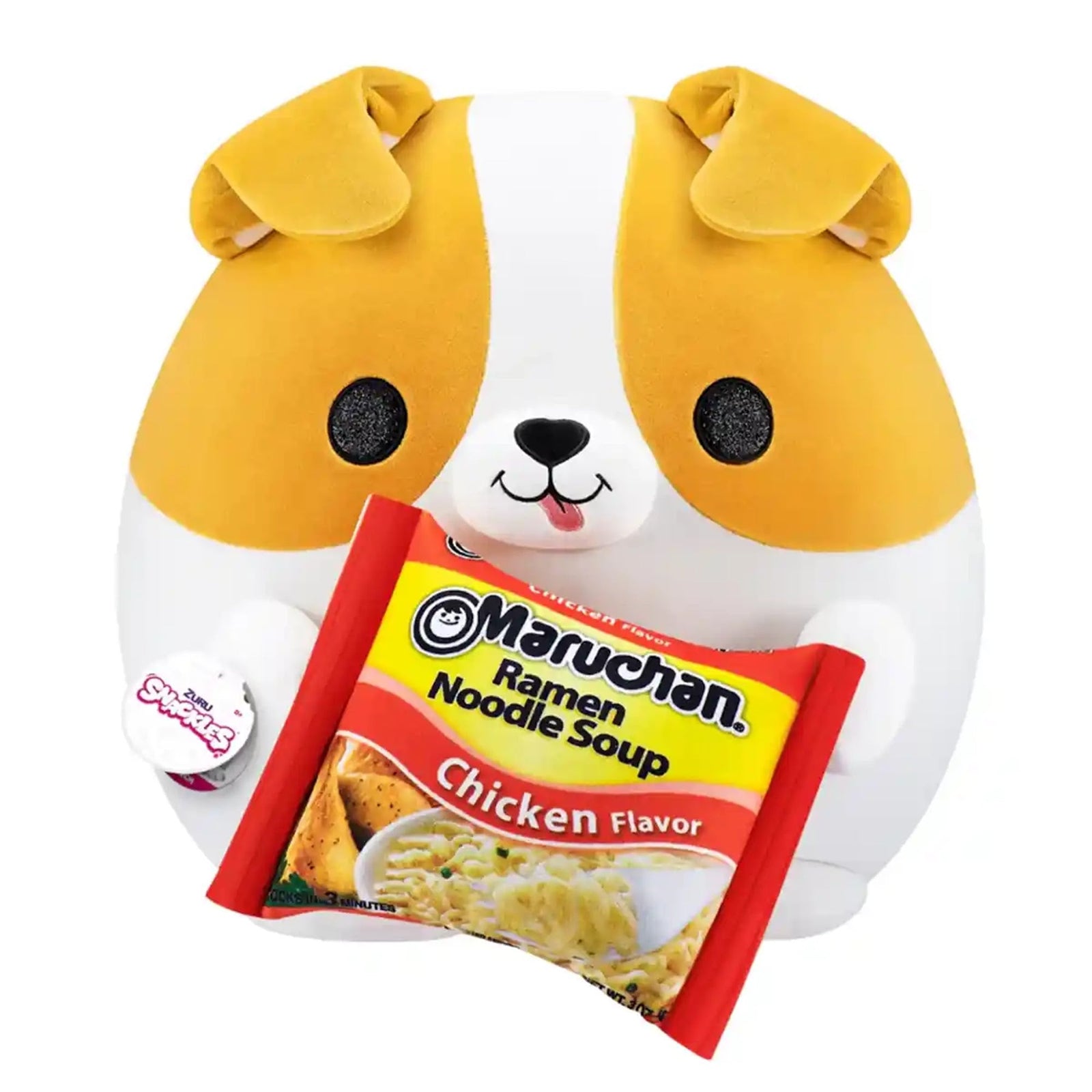 Snackles Medium - Corgi holding PLUSH Maruchan Ramen Noodle Soup Chicken 3 OZ
