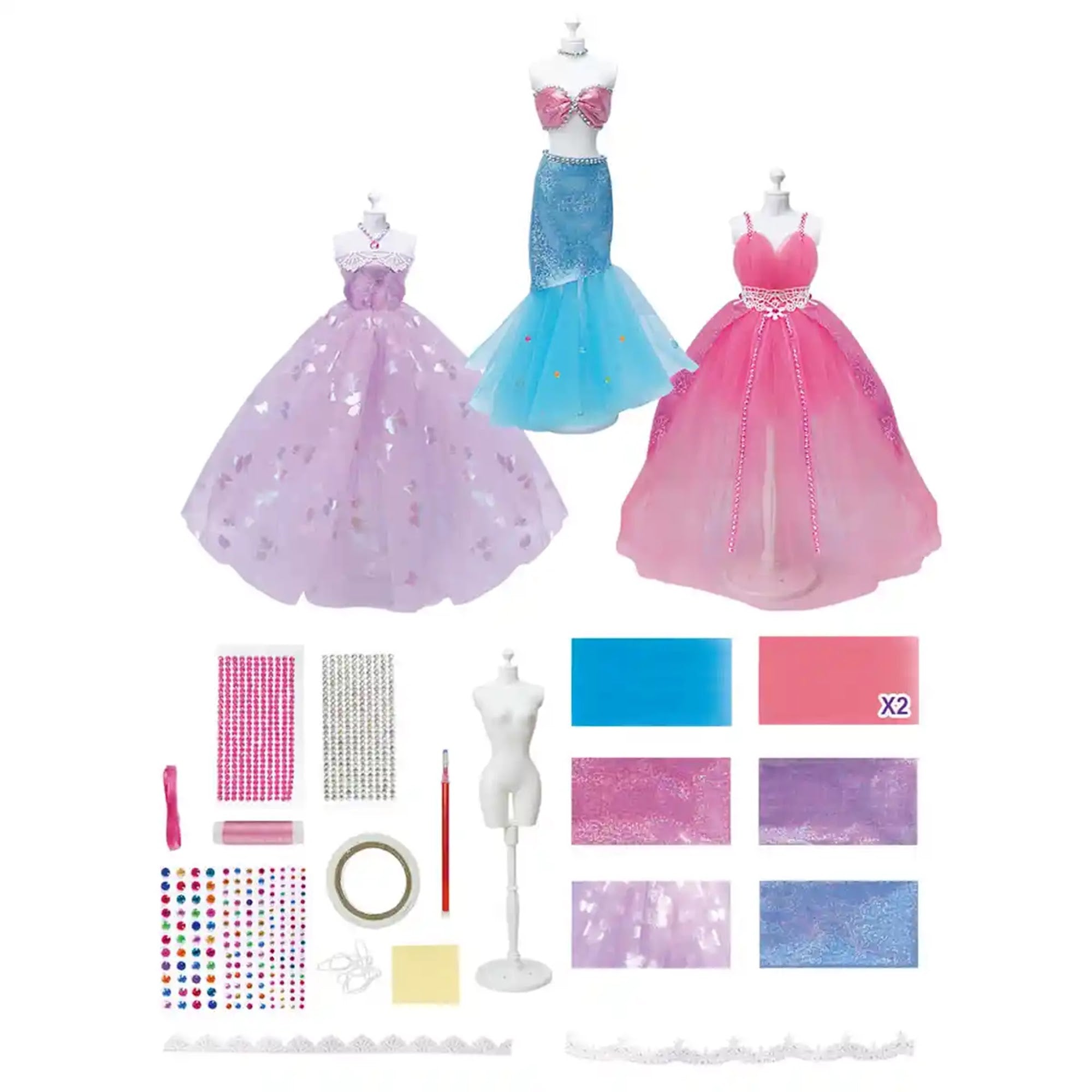 DIY HANDMADE CLOTHING DESIGN SET (3 PIECES, PINK/PURPLE/PINK BLUE, 1 PERSON TABLE)6YRS+