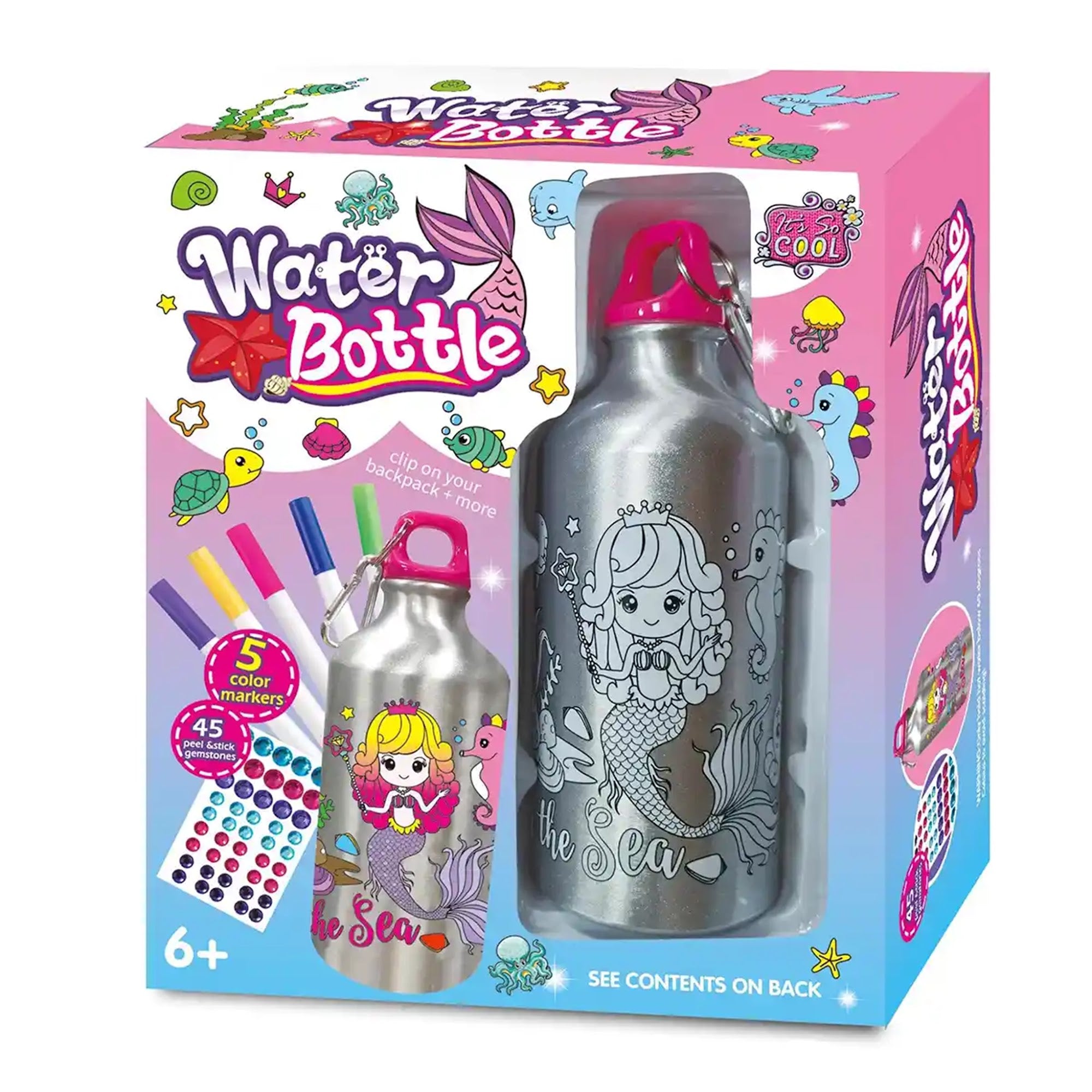 DIY MERMAID GRAFFITI WATER BOTTLE (500ML 5-COLOR WATERCOLOR PEN) 6YRS+
