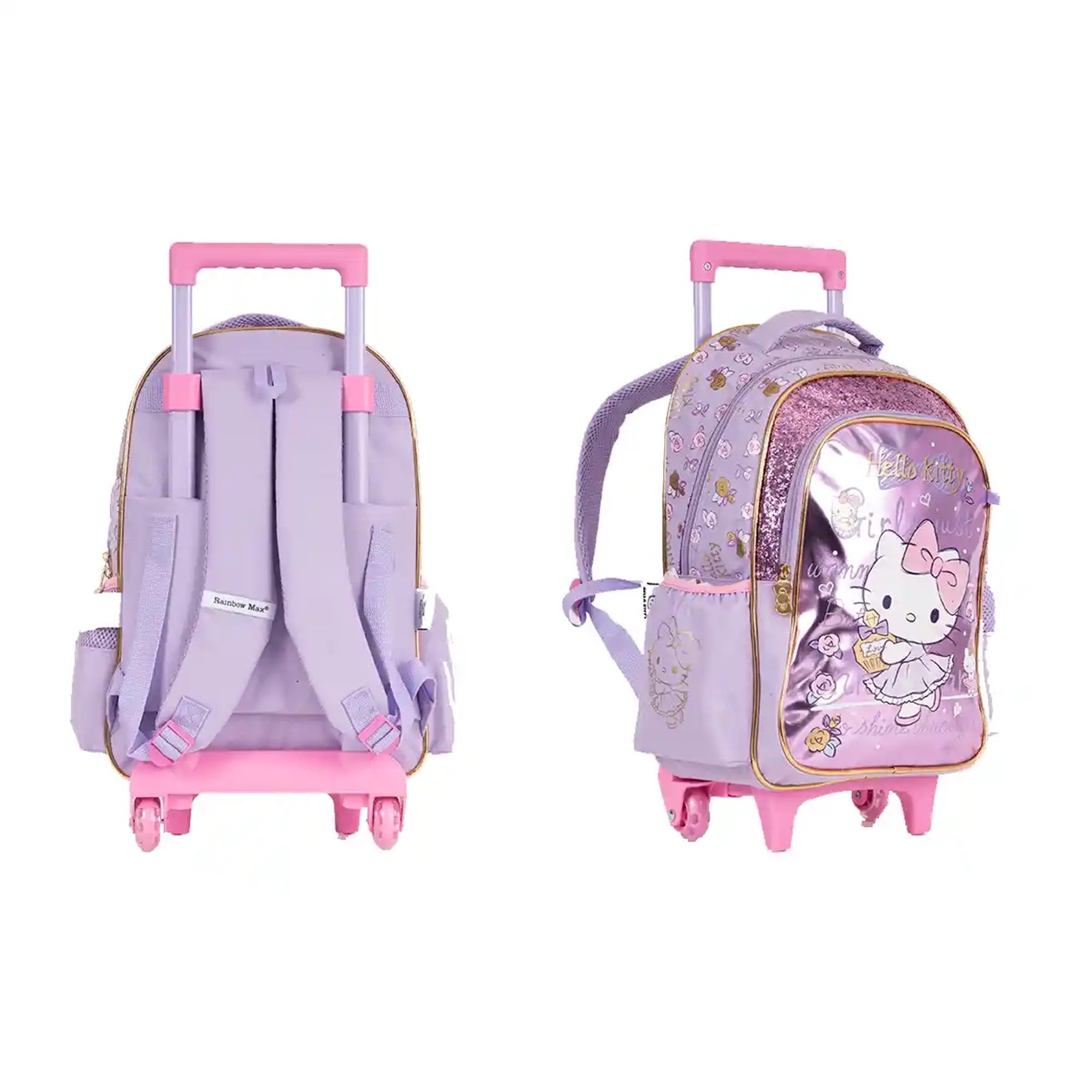 HELLO KITTY Trolley Bag 2 Main Compartments and 2 Side Pockets 16" W/ LUNCH BAG&PENCIL CASE