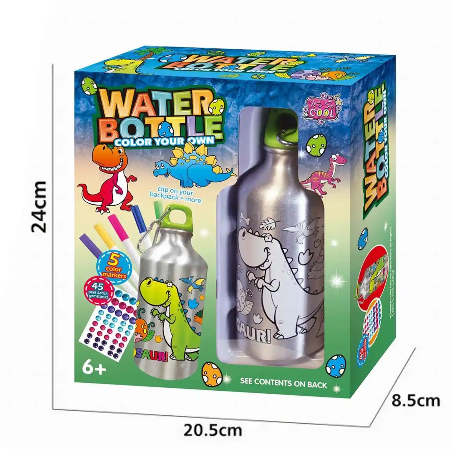 DIY DINOSAUR GRAFFITI WATER BOTTLE (500ML 5-COLOR WATERCOLOR PEN) 6YRS+