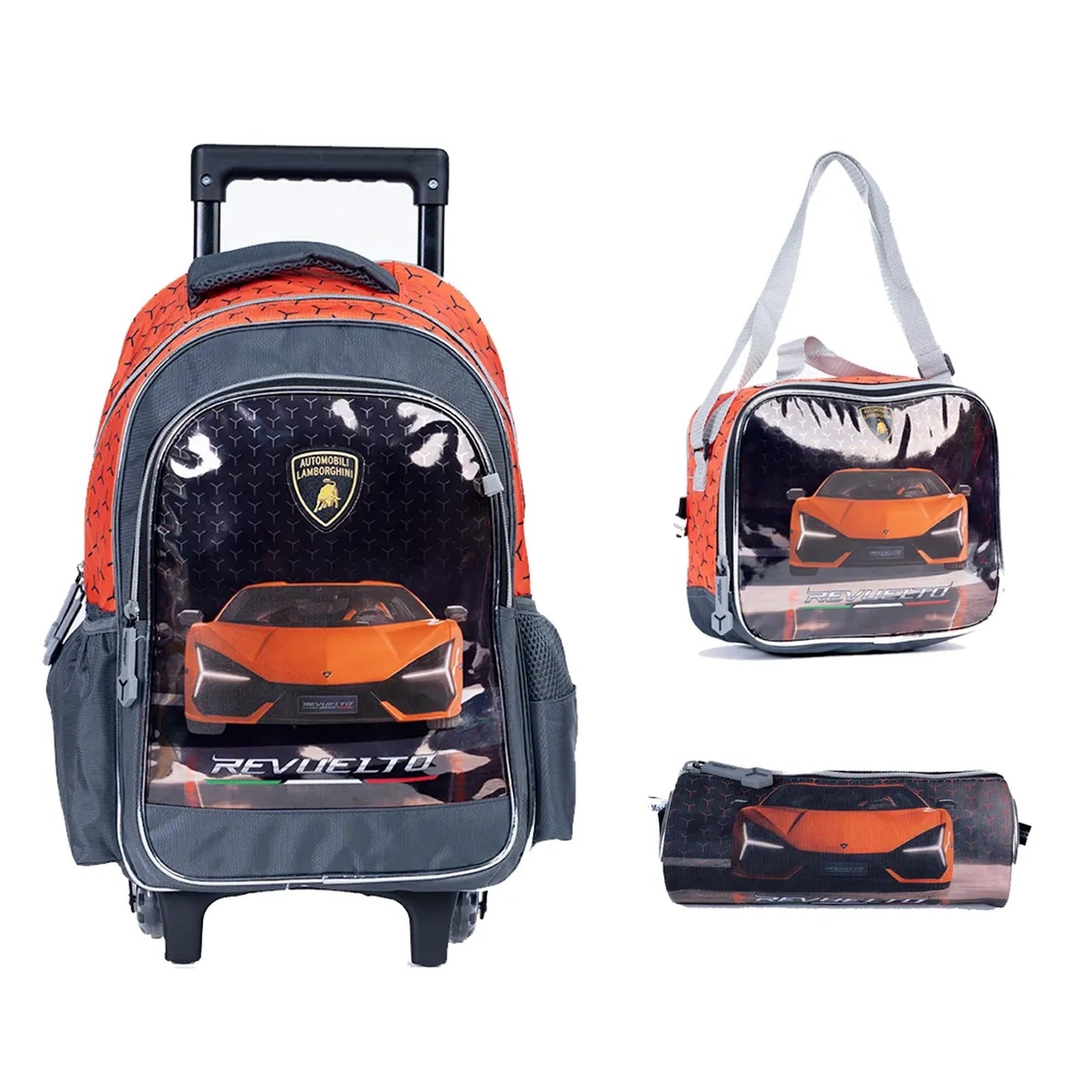LAMBORGHINI  Trolley Bag 2 Main Compartments and 2 Side Pockets 18"  W/ LUNCH BAG&PENCIL CASE
