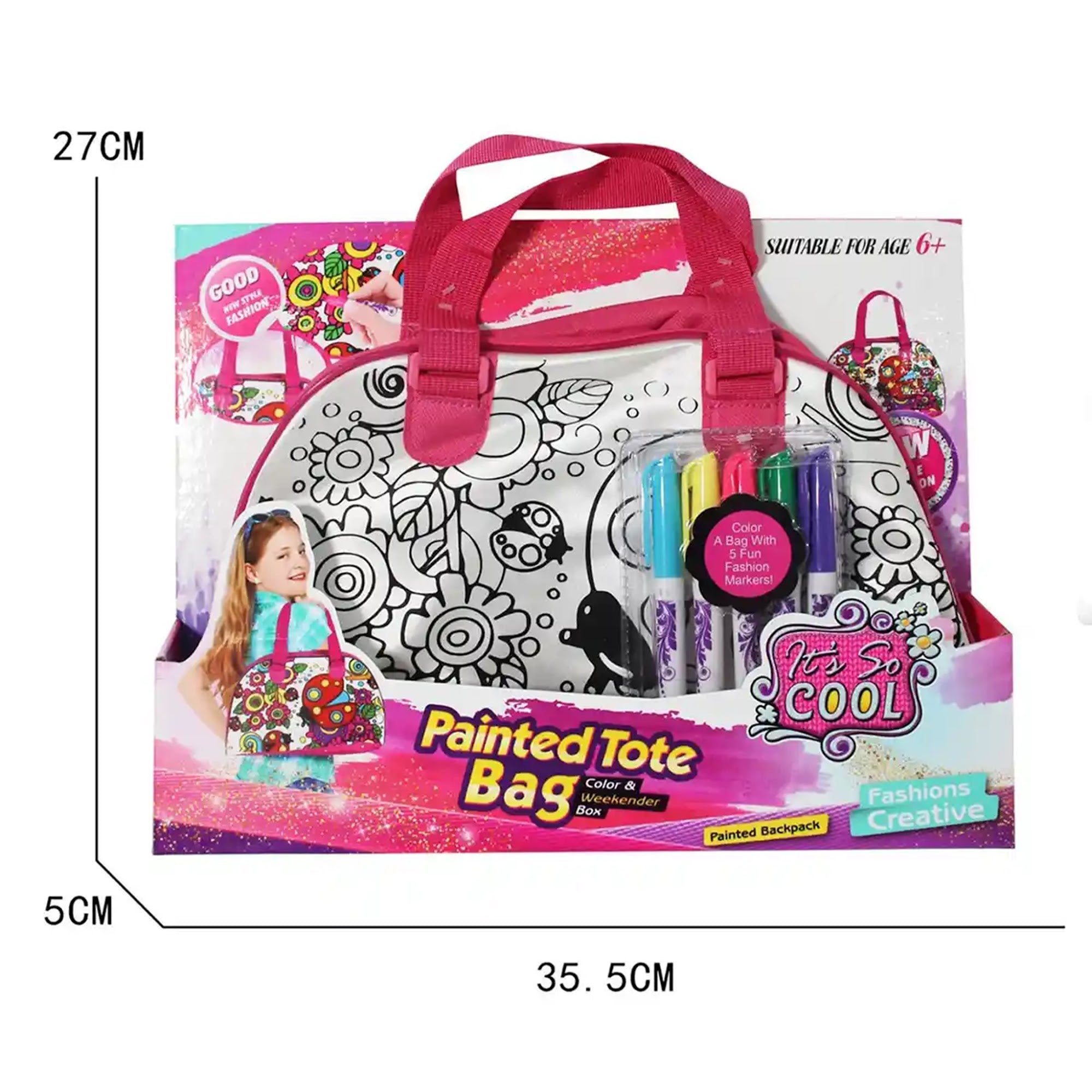 SEVEN STAR LADYBUG - DIY PAINTED WATERCOLOR HANDBAG (5 COLOR WASHABLE PEN) 6YRS+