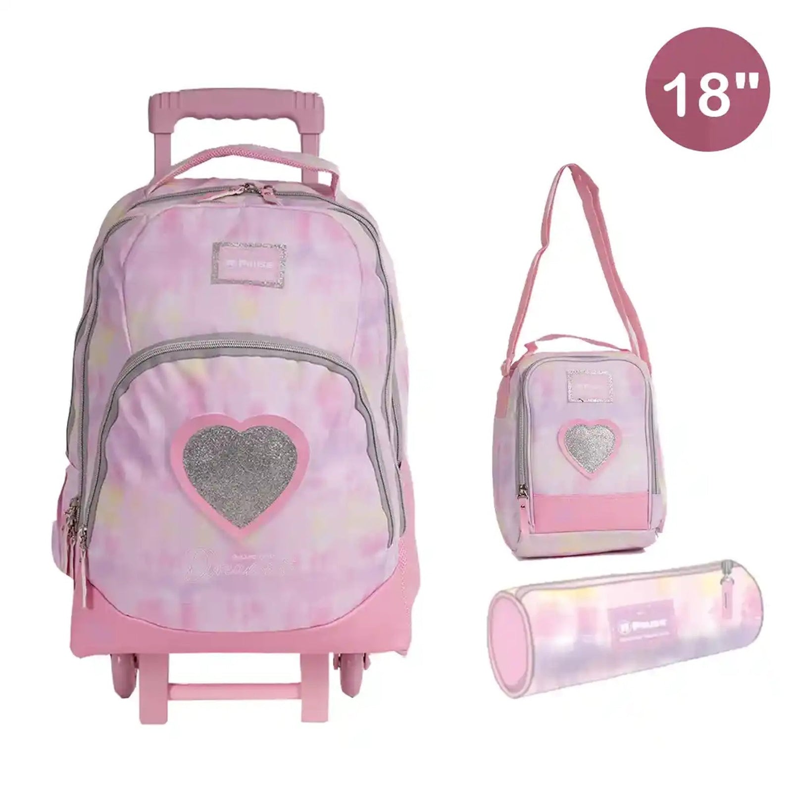 PAUSE Trolley 2 Main Compartments and 1 Front Pocket and 2 Side Pockets 18" W/ LUNCH BAG&PENCIL CASE