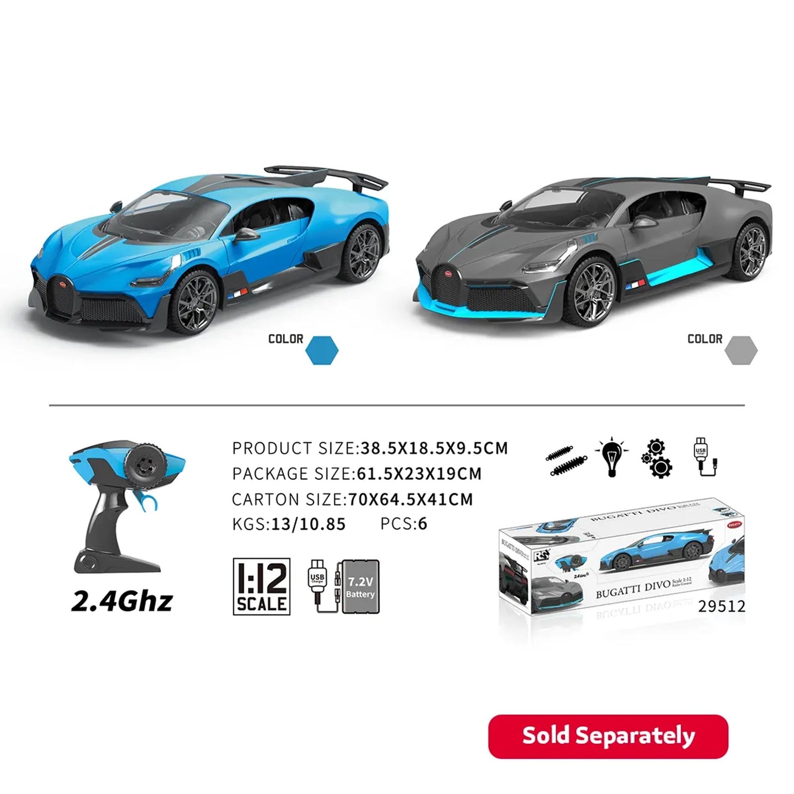 1:12 4-CH 2.4GHz BUGATTI RC CAR with battery 6YRS+