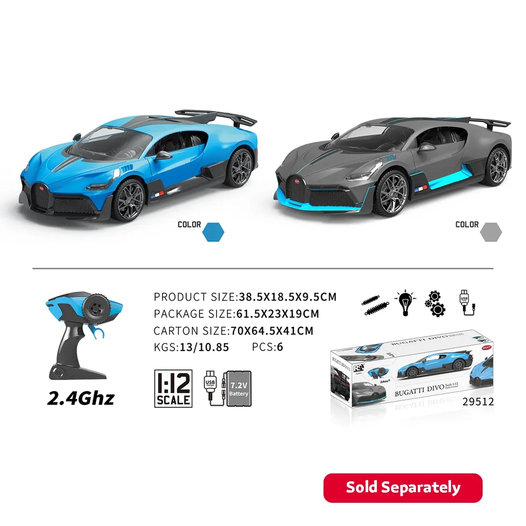 1:12 4-CH 2.4GHz BUGATTI RC CAR with battery 6YRS+