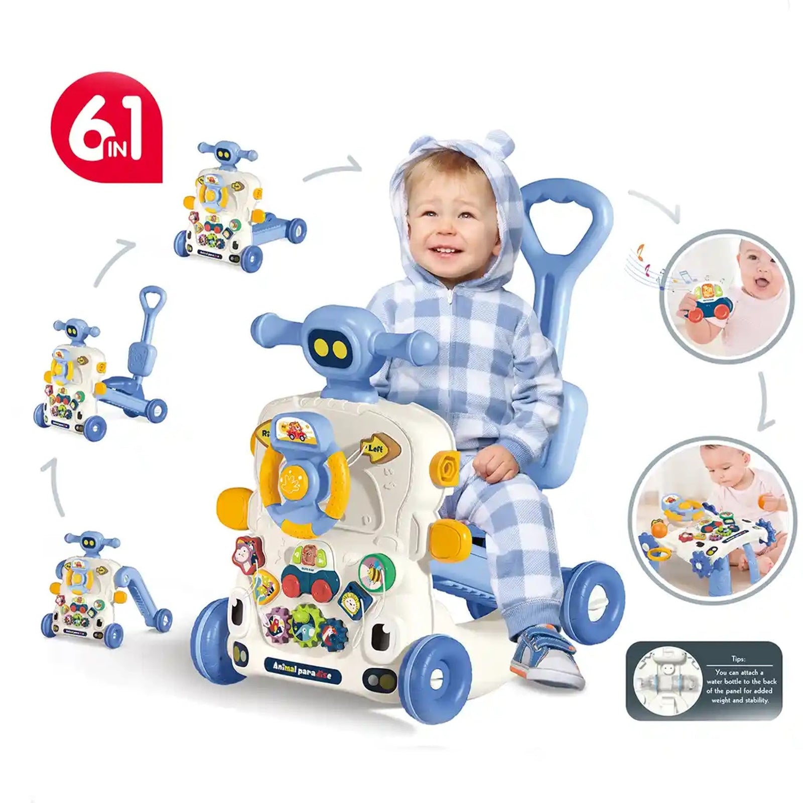 BIBI-INN MULTIFUNCTIONAL 6 in 1 ACTIVITY WALKER BLUE For 6M+