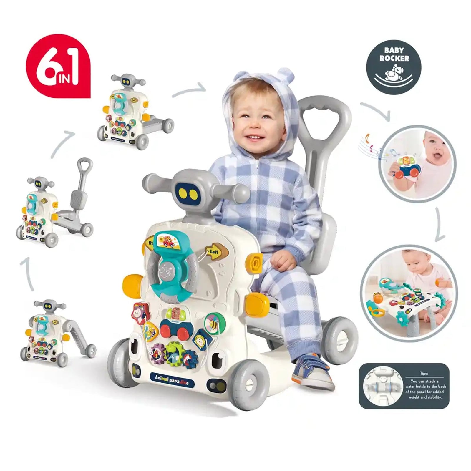 BIBI-INN MULTIFUNCTIONAL 6 in 1 ACTIVITY WALKER GREY For 6M+
