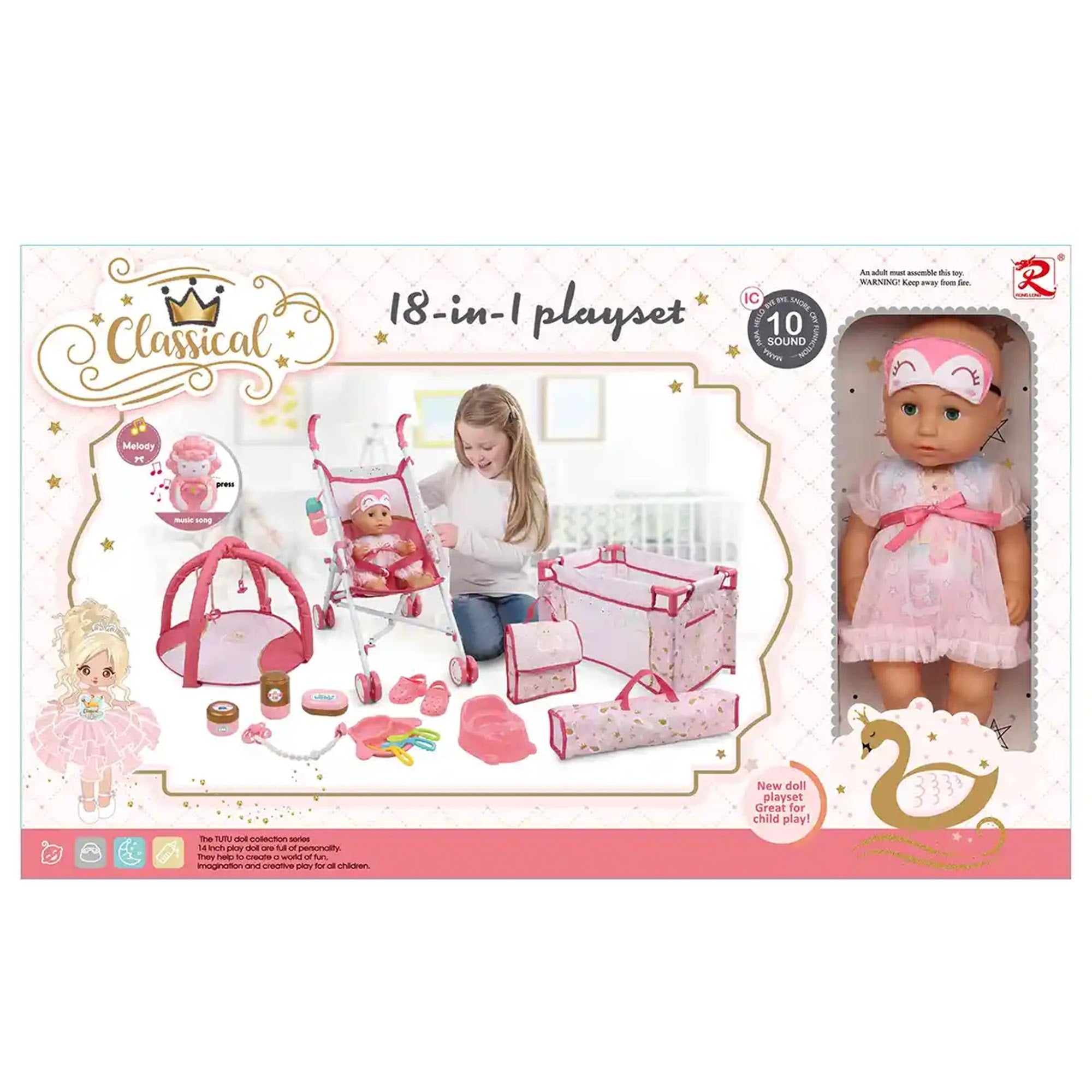 Tutu Baby 18-in-1 Doll Playset w/ Lovely Dress &Accessories