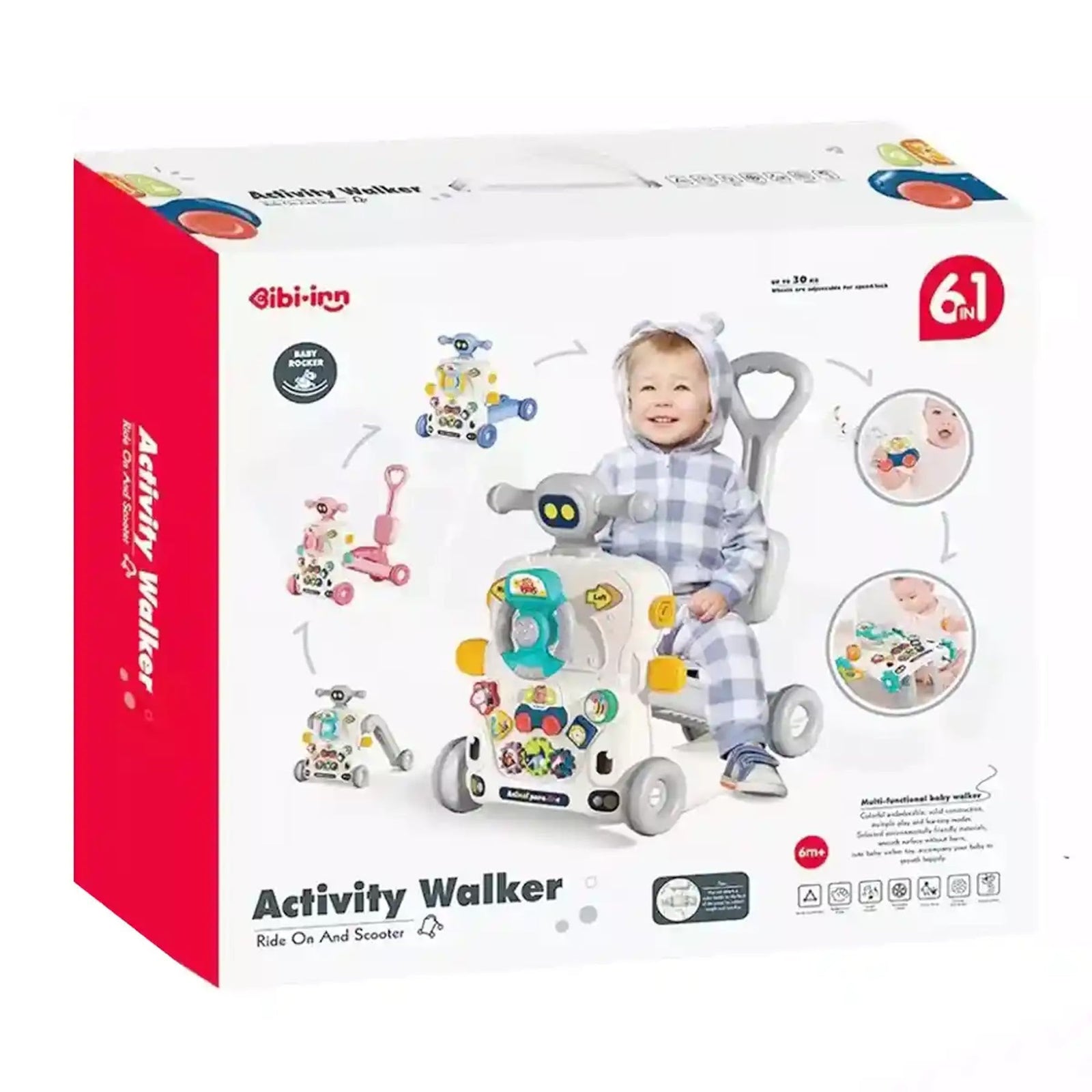 BIBI-INN MULTIFUNCTIONAL 6 in 1 ACTIVITY WALKER PINK For 6M+