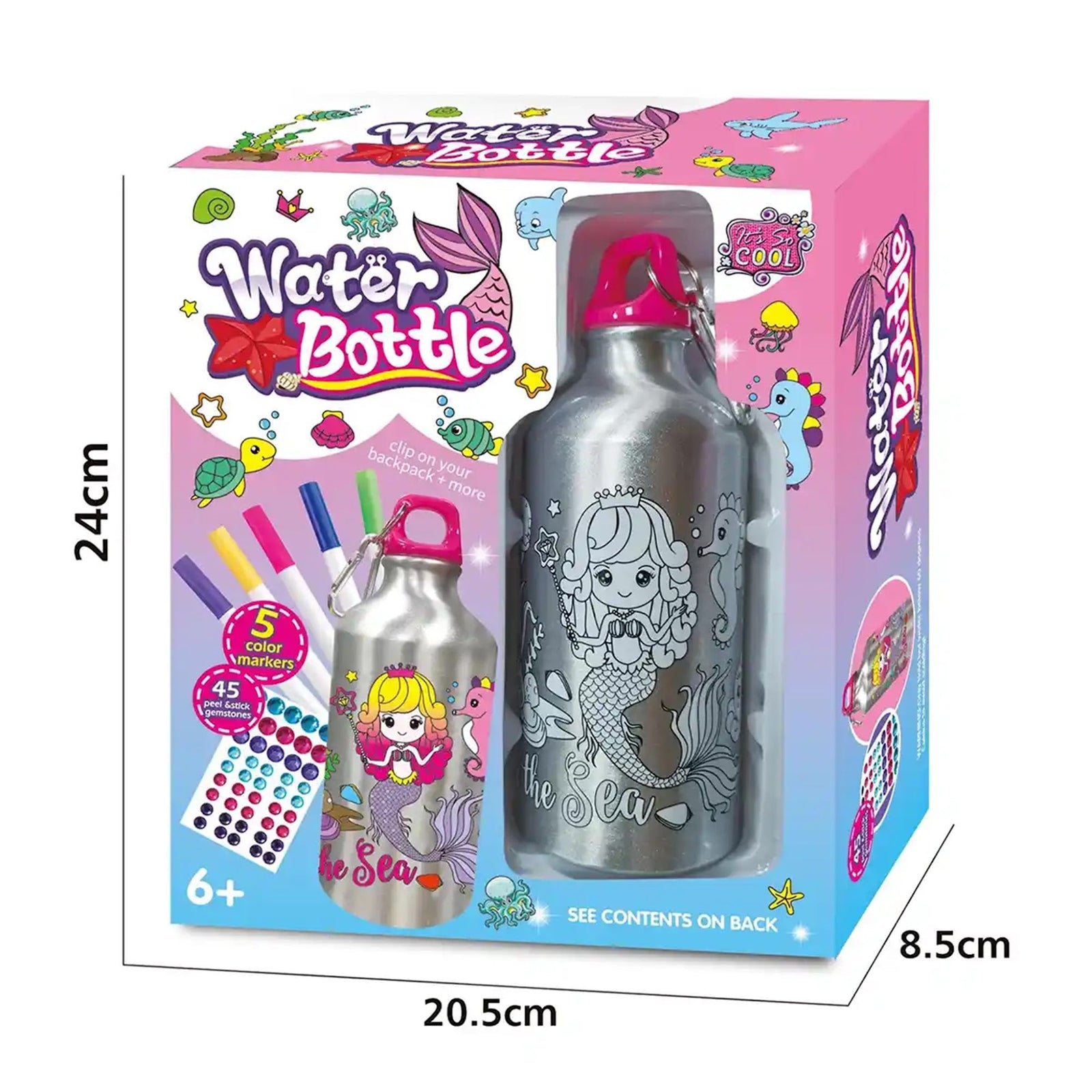 DIY MERMAID GRAFFITI WATER BOTTLE (500ML 5-COLOR WATERCOLOR PEN) 6YRS+