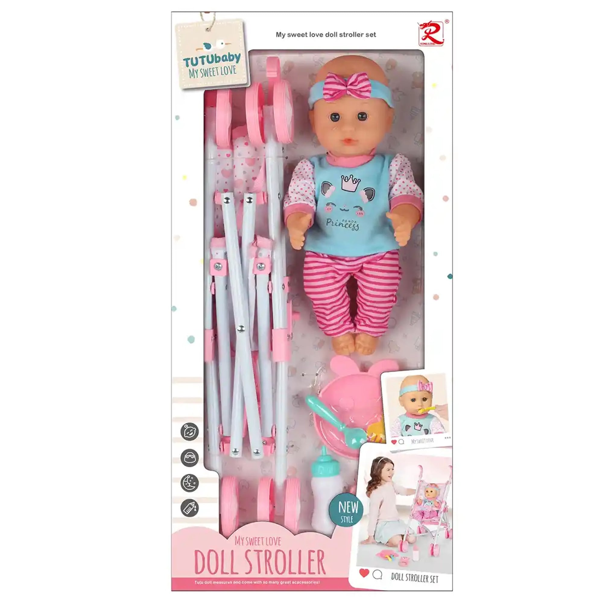 Tutu Babby Doll, my sweet love with stroller - blue