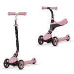 QPLAY SEMA EVO 5in1 scooter with 2in1 LED Flashing Front Wheels and Skate Board Coral Pink