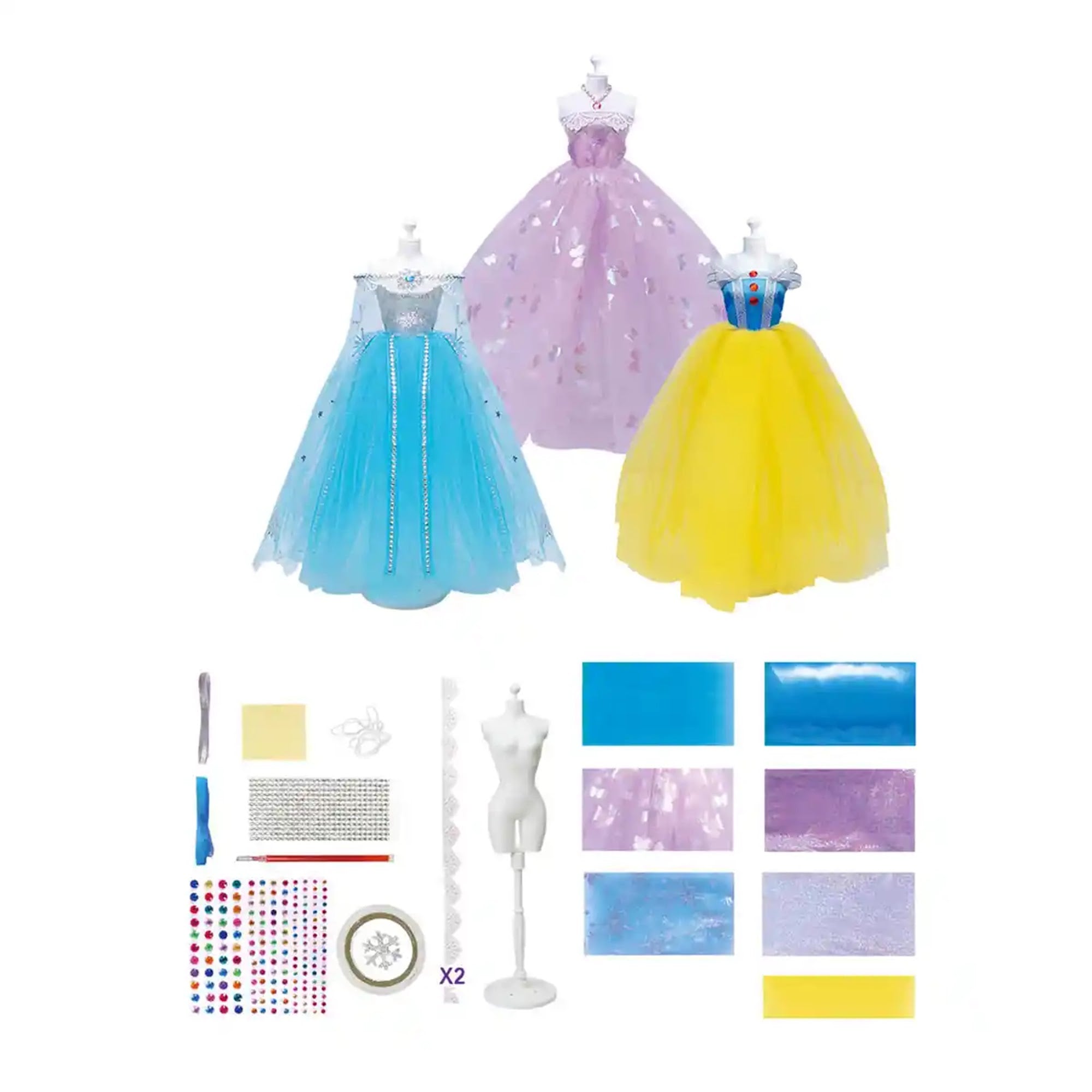 DIY HANDMADE CLOTHING DESIGN SET (3 PIECES, YELLOW/PURPLE/BLUE, 1 PERSON TABLE)6YRS+