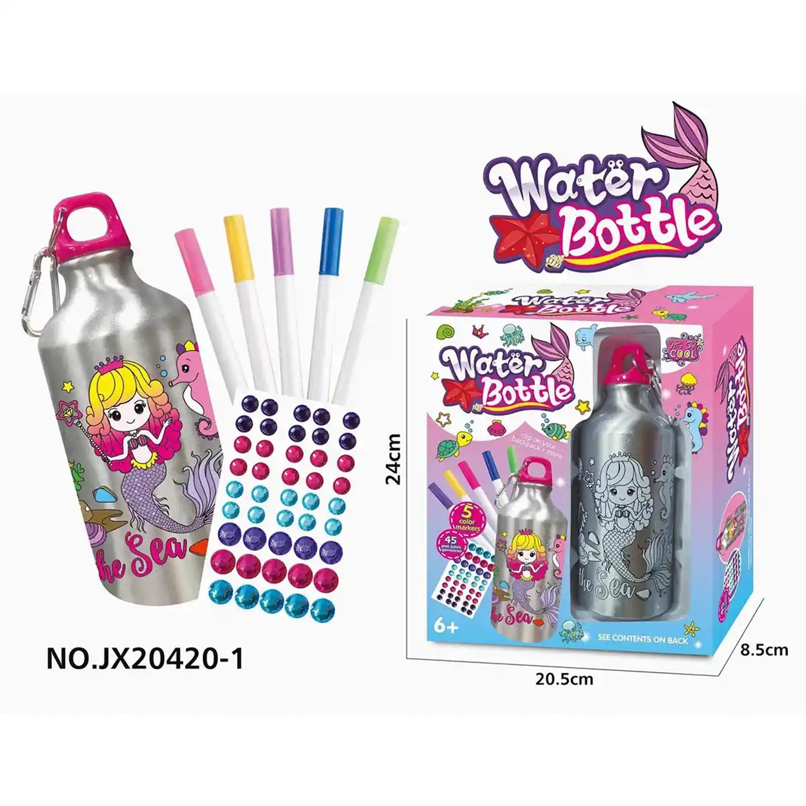 DIY MERMAID GRAFFITI WATER BOTTLE (500ML 5-COLOR WATERCOLOR PEN) 6YRS+