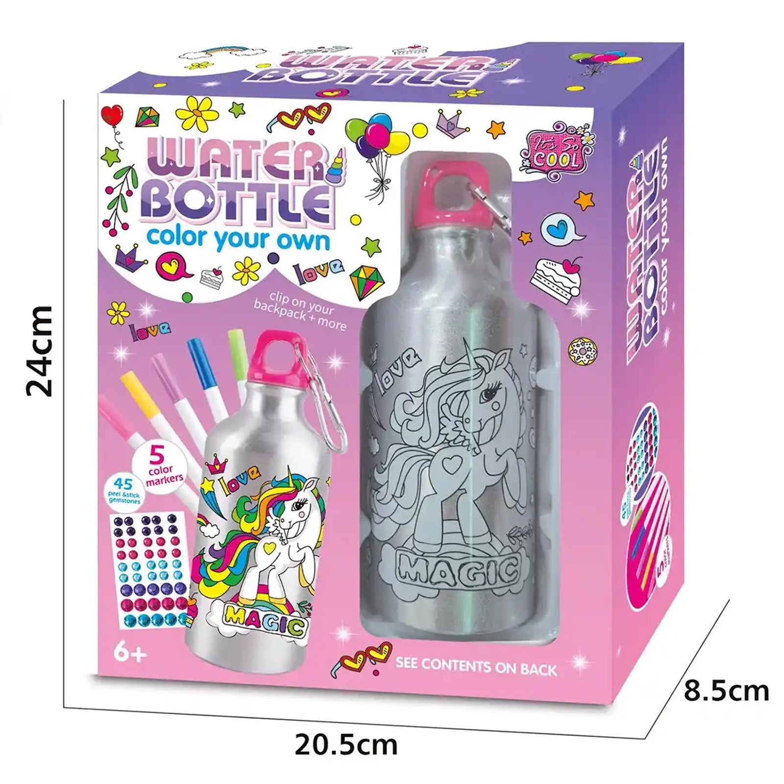 DIY UNICORN GRAFFITI WATER BOTTLE (500ML 5-COLOR WATERCOLOR PEN) 6YRS+
