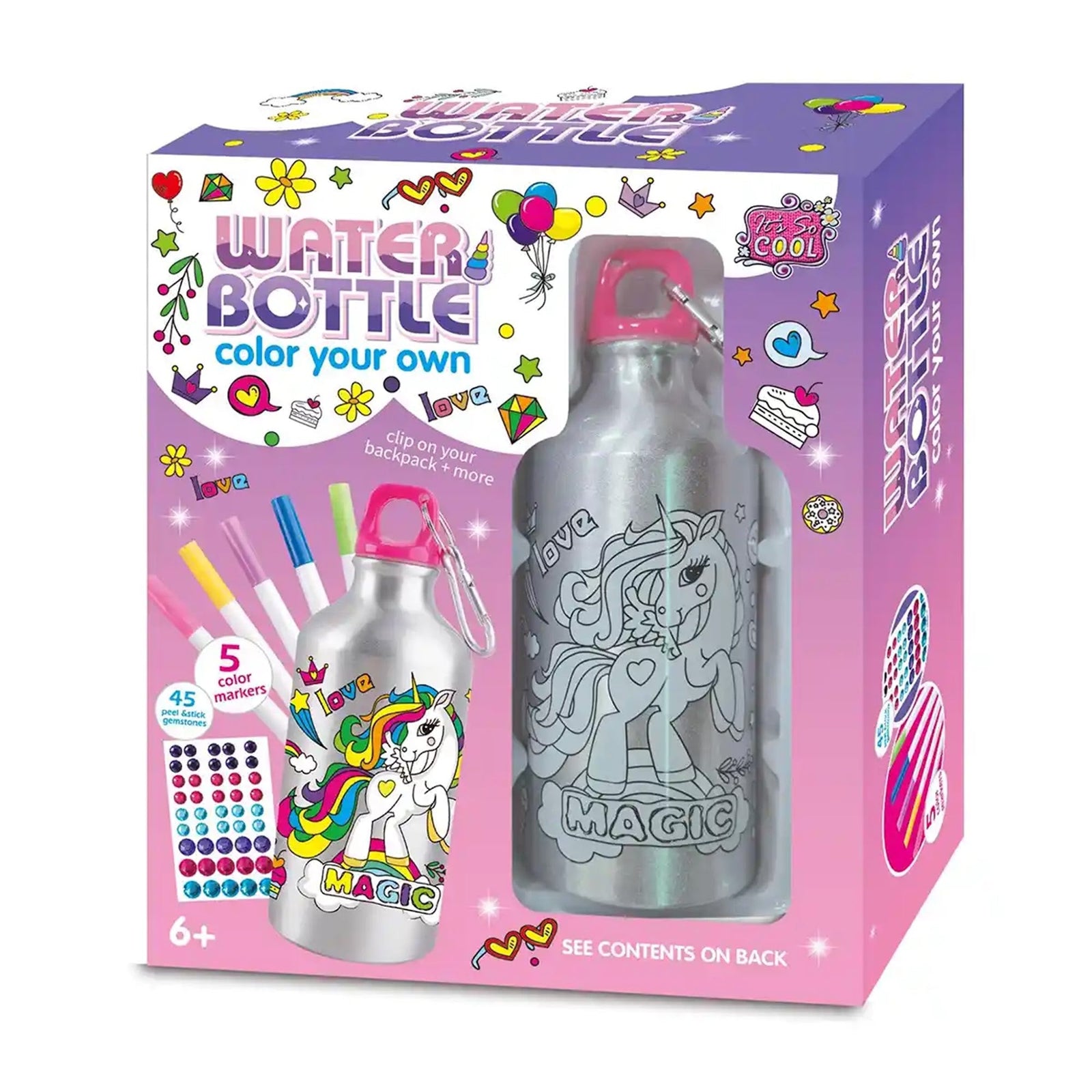 DIY UNICORN GRAFFITI WATER BOTTLE (500ML 5-COLOR WATERCOLOR PEN) 6YRS+