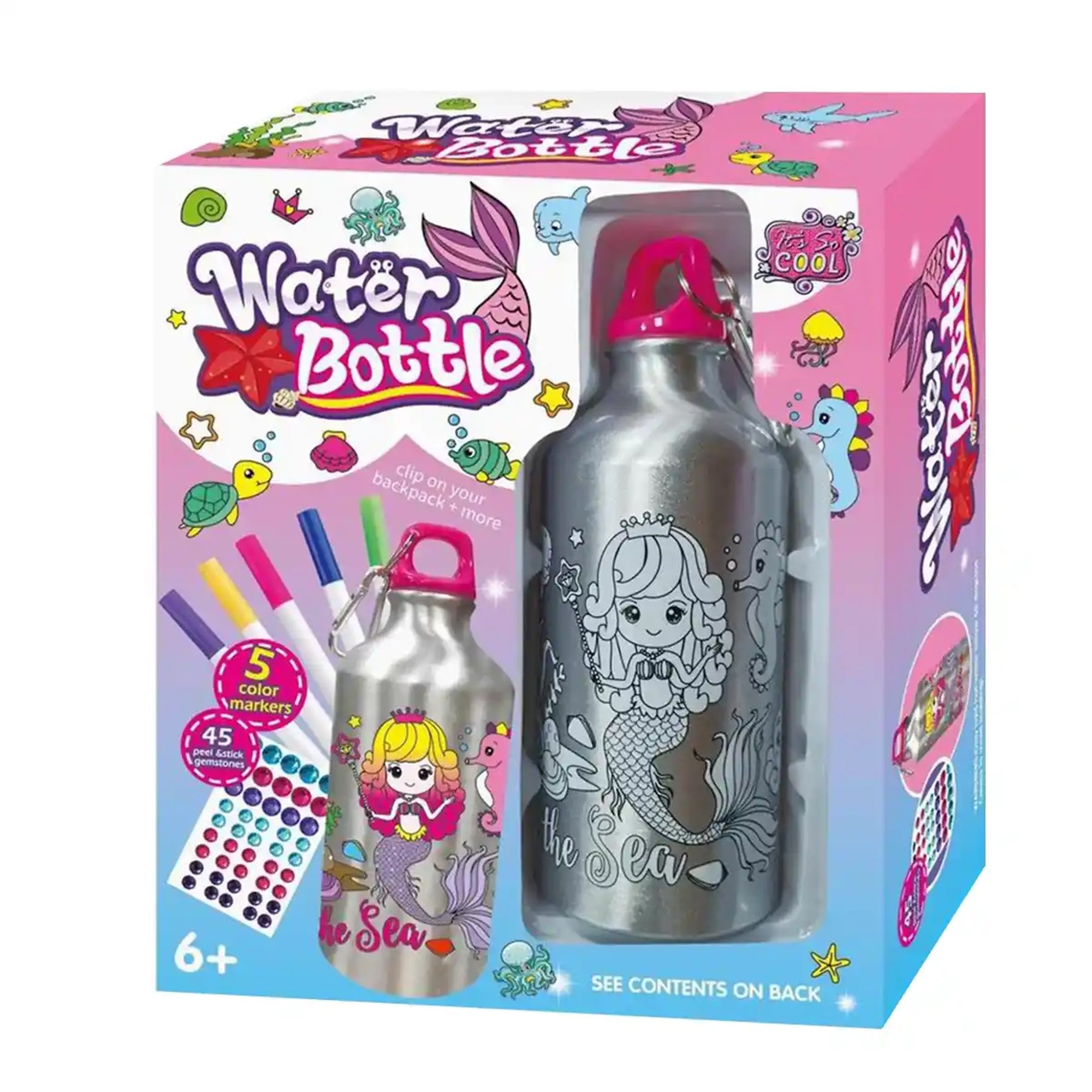 DIY MERMAID GRAFFITI WATER BOTTLE (500ML 5-COLOR WATERCOLOR PEN) 6YRS+