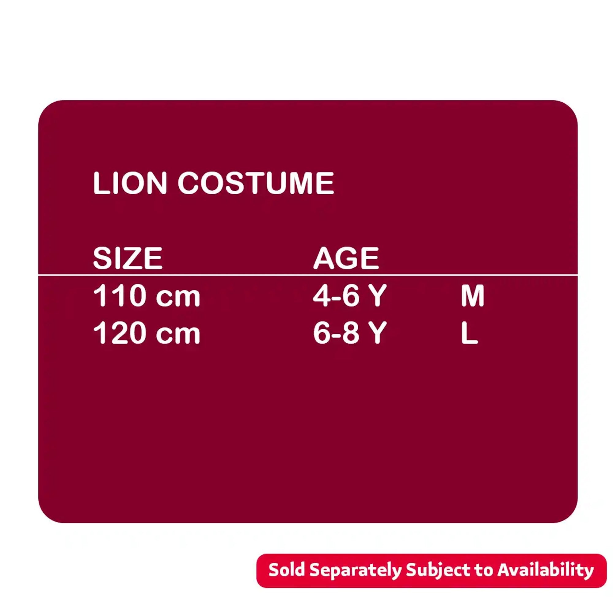 LION COSTUME (M) 110CM 4-6yrs old