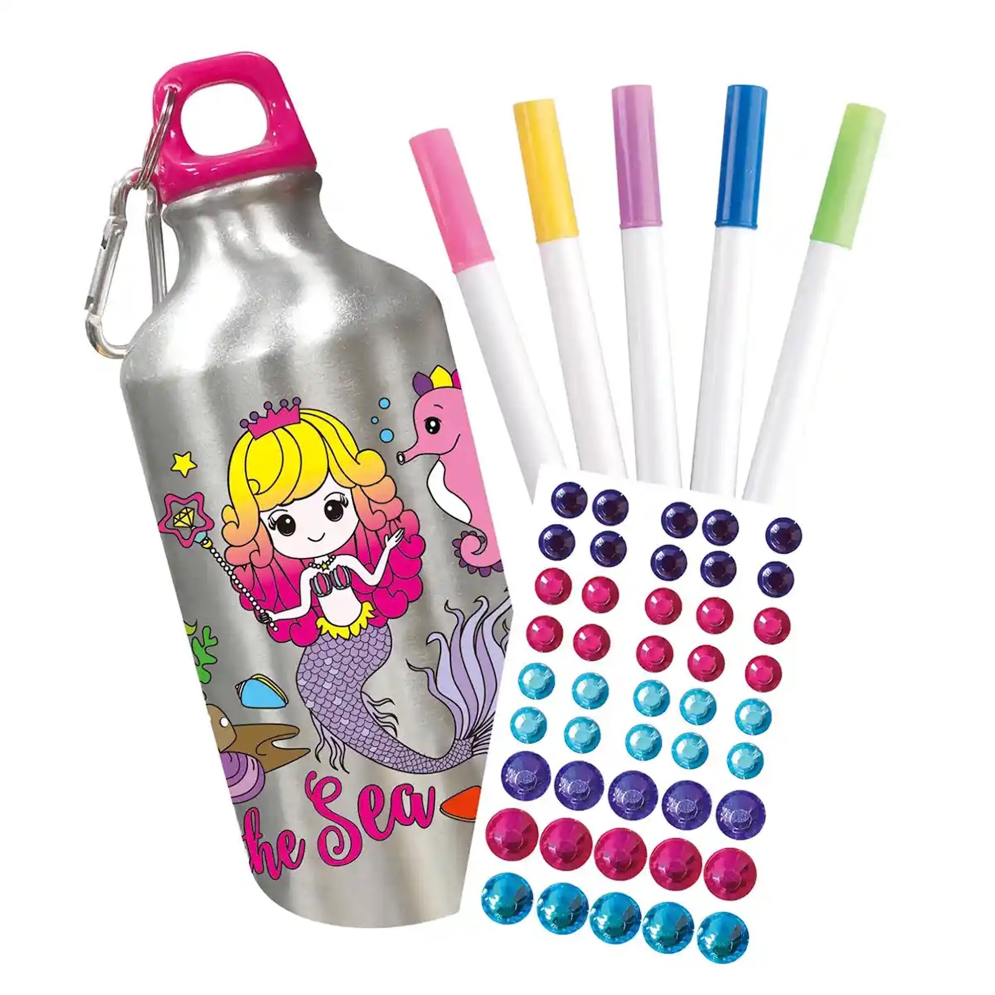 DIY MERMAID GRAFFITI WATER BOTTLE (500ML 5-COLOR WATERCOLOR PEN) 6YRS+