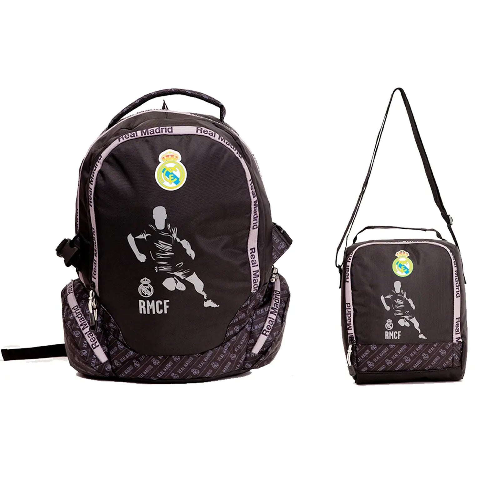 REAL MADRID Backpack 3 Main Compartments and 2 Side Zippered Pockets 18" W/LUNCH BAG