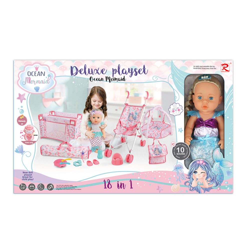 Tutu 18 in 1 Baby Doll Ocean Mermaid Playset (Hair Clip)