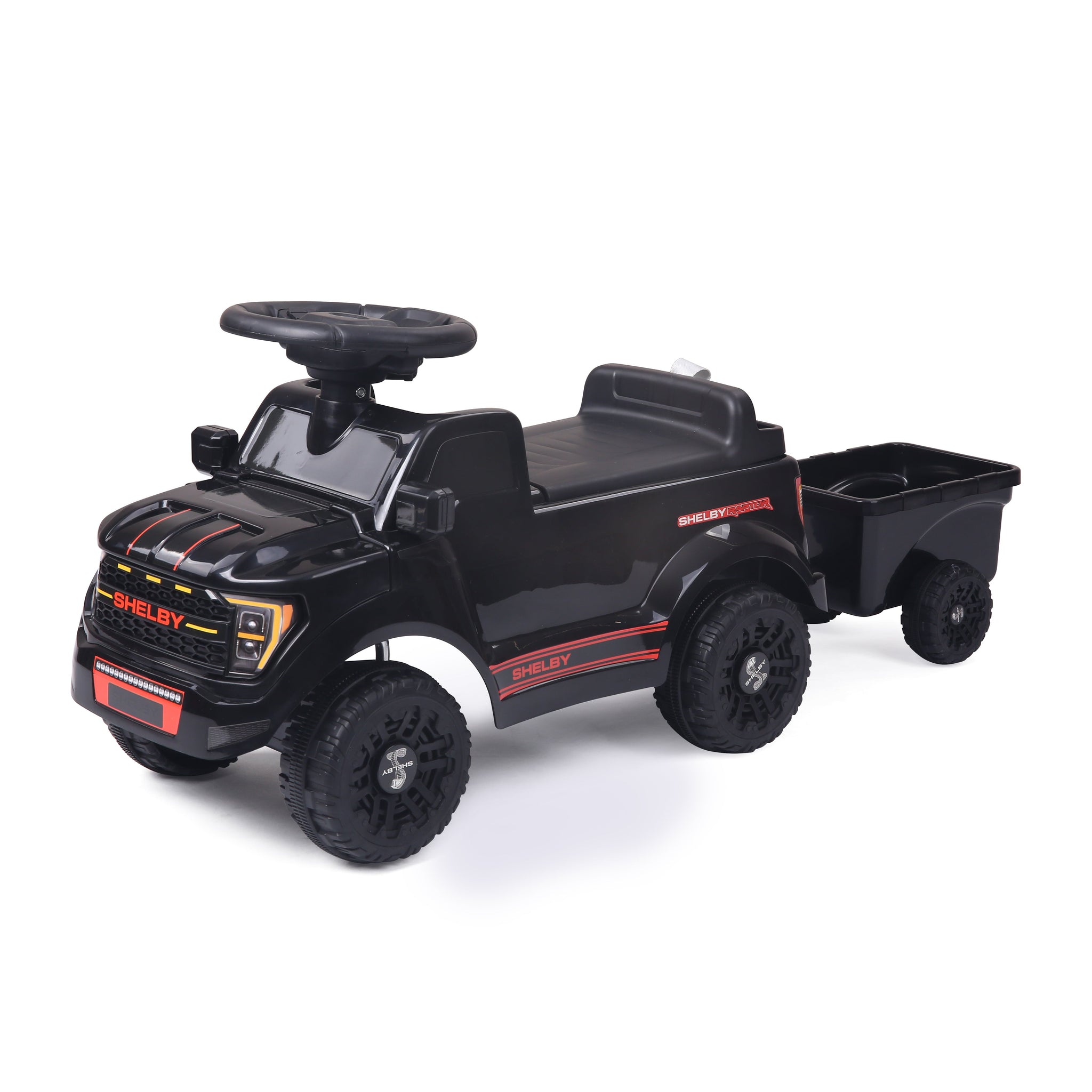 Shelby Ford F-150 Raptor Kids Foot-to-Floor Ride-On Truck with Trailer Black