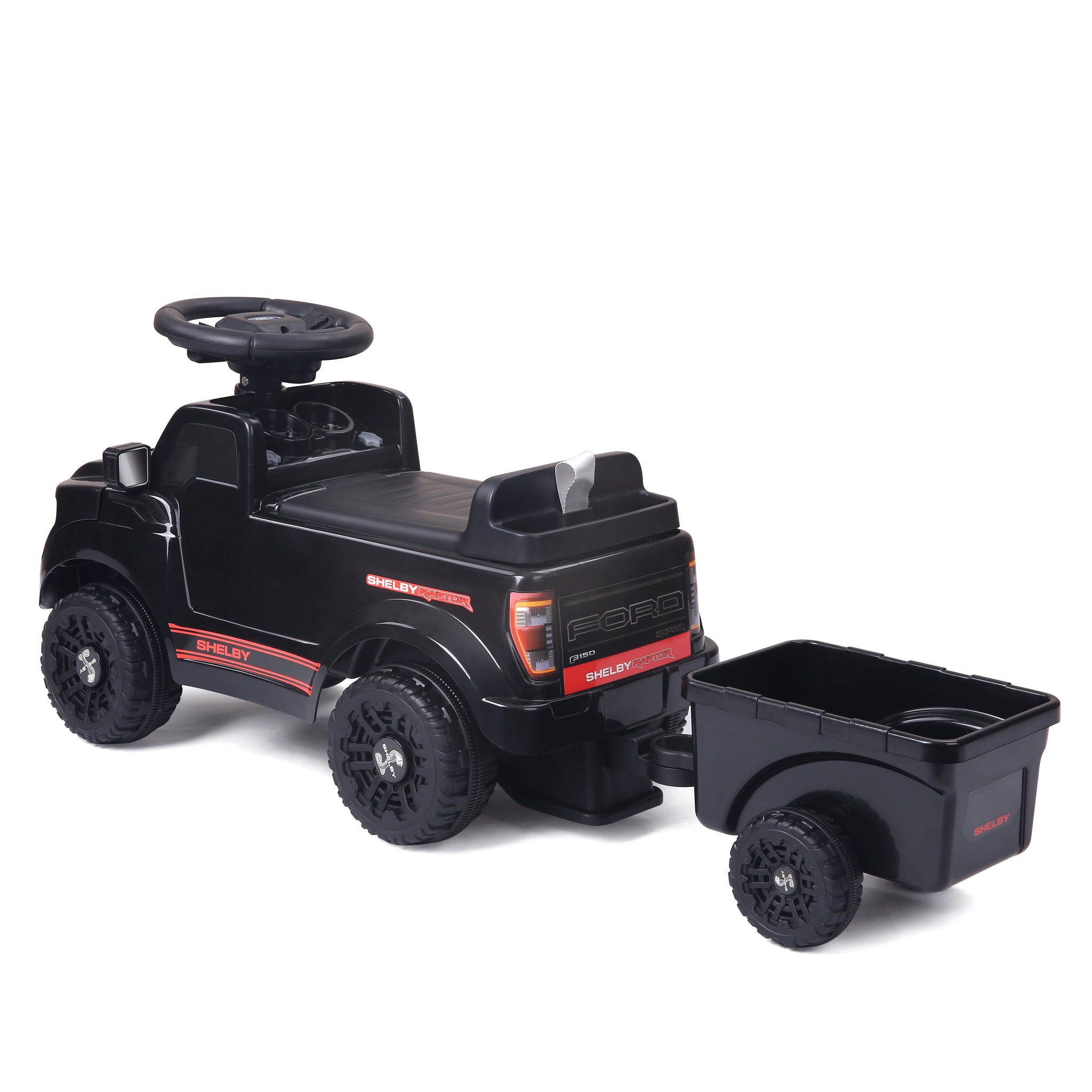 Shelby Ford F-150 Raptor Kids Foot-to-Floor Ride-On Truck with Trailer Black