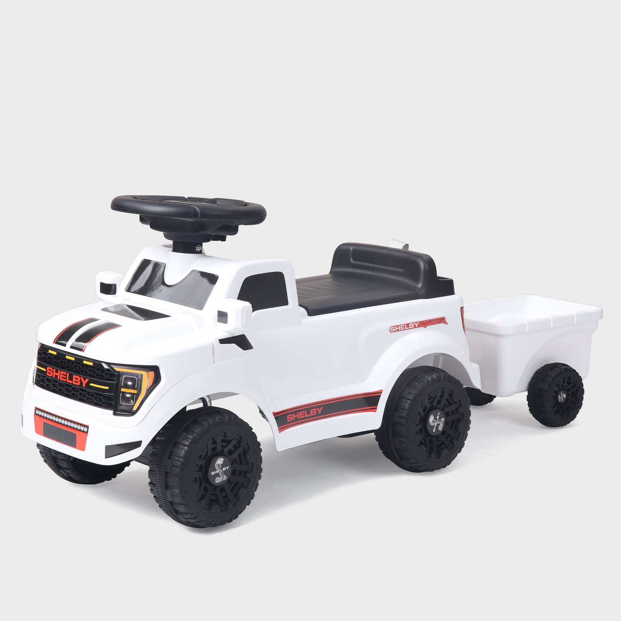 Shelby Ford F-150 Raptor Kids Foot-to-Floor Ride-On Truck with Trailer White