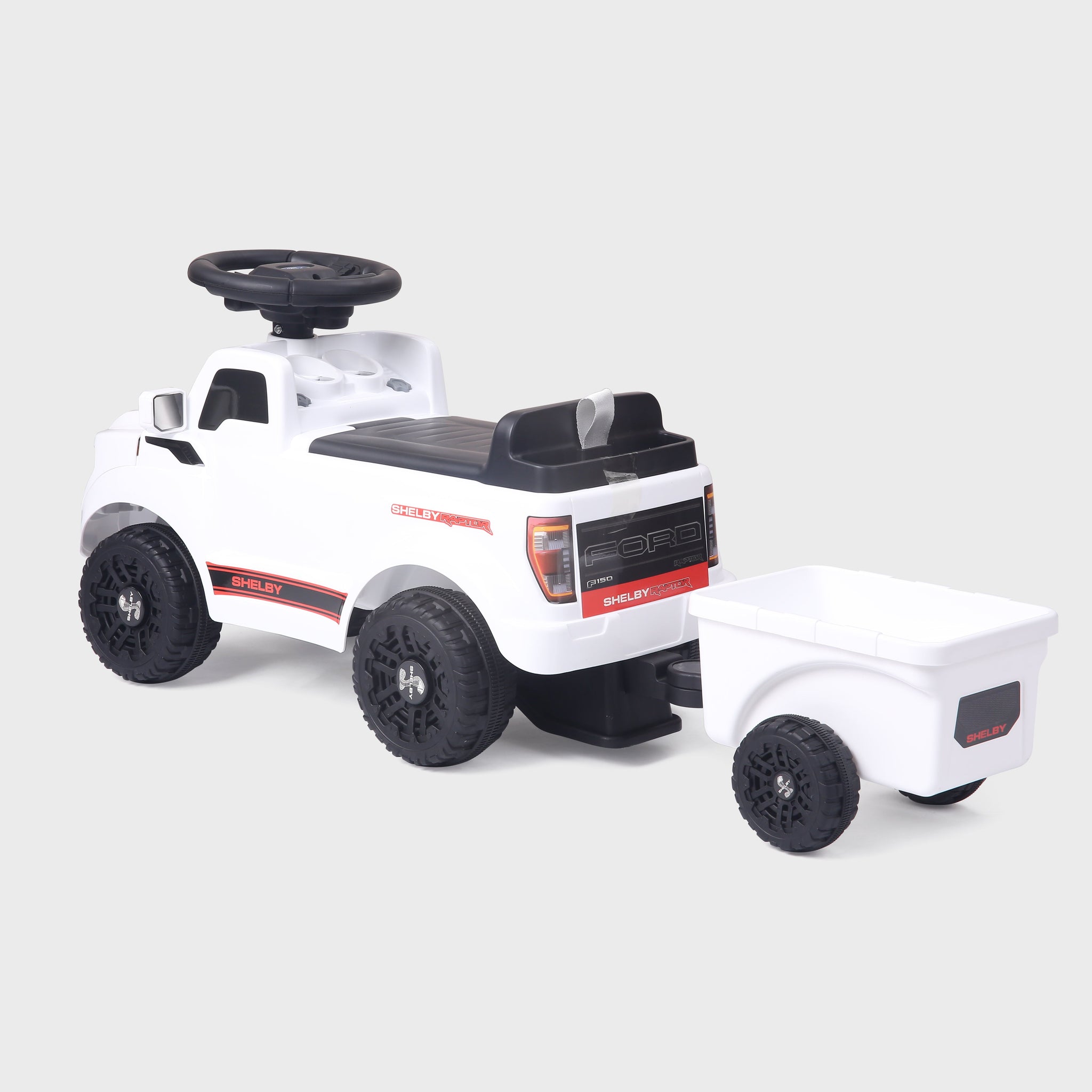 Shelby Ford F-150 Raptor Kids Foot-to-Floor Ride-On Truck with Trailer White