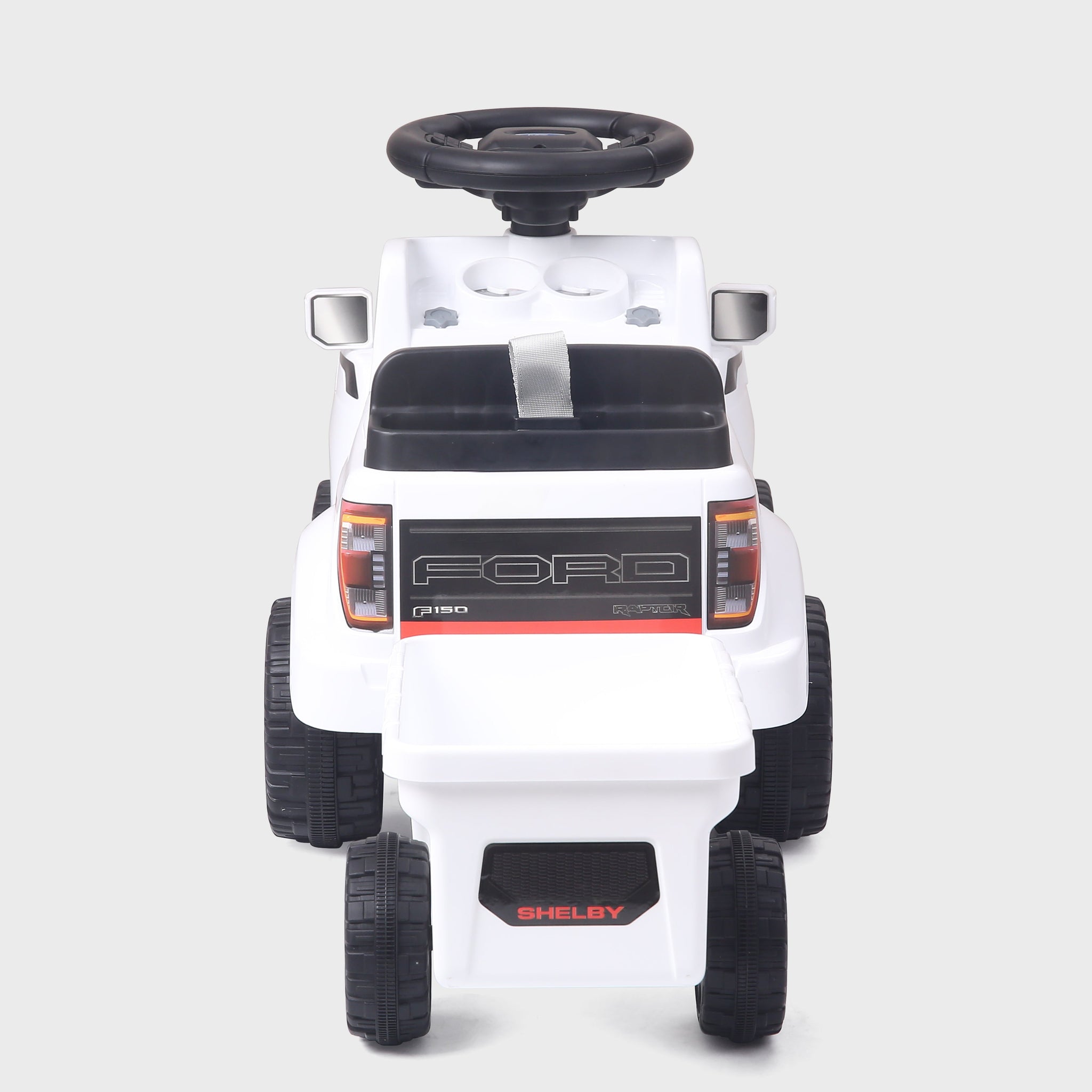 Shelby Ford F-150 Raptor Kids Foot-to-Floor Ride-On Truck with Trailer White