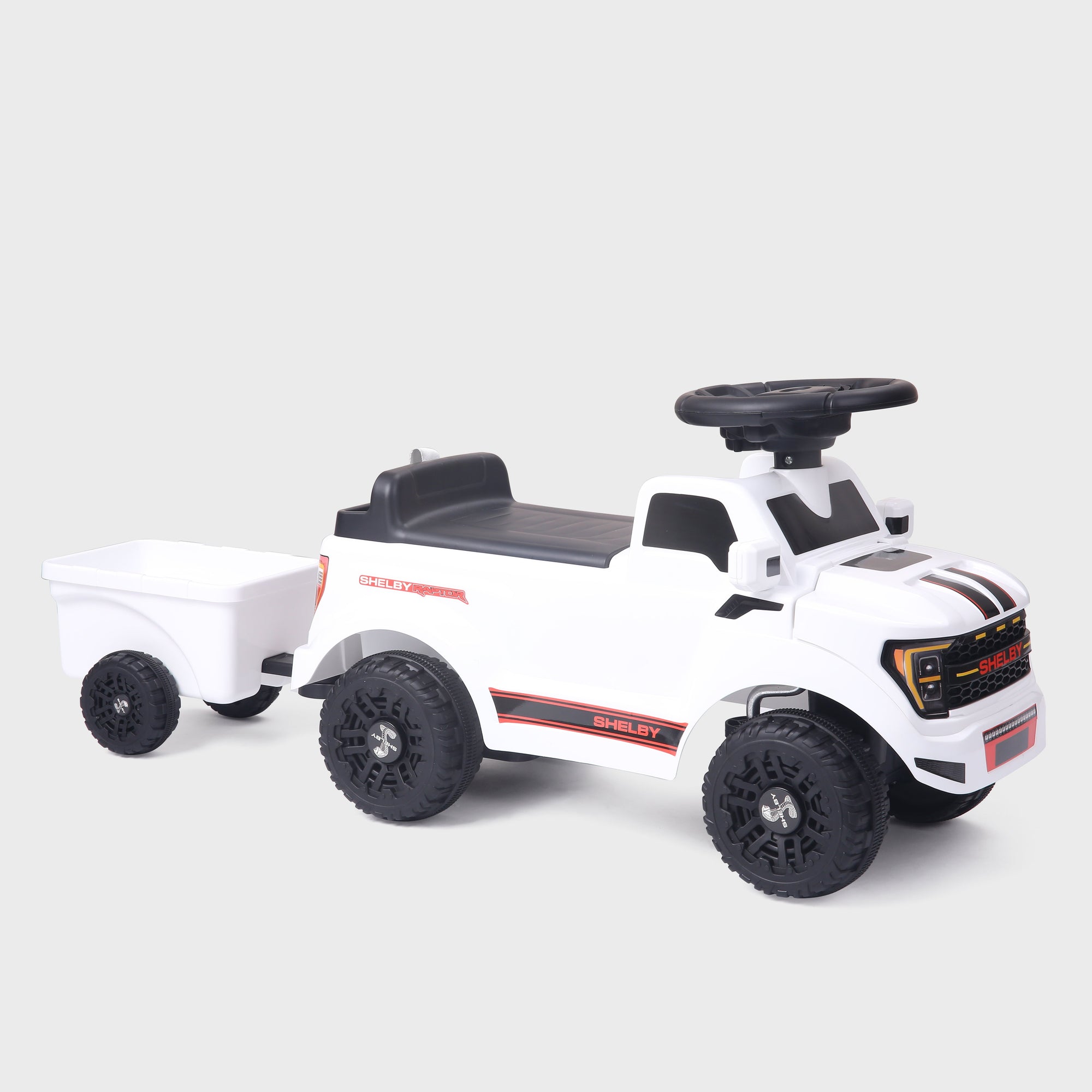 Shelby Ford F-150 Raptor Kids Foot-to-Floor Ride-On Truck with Trailer White