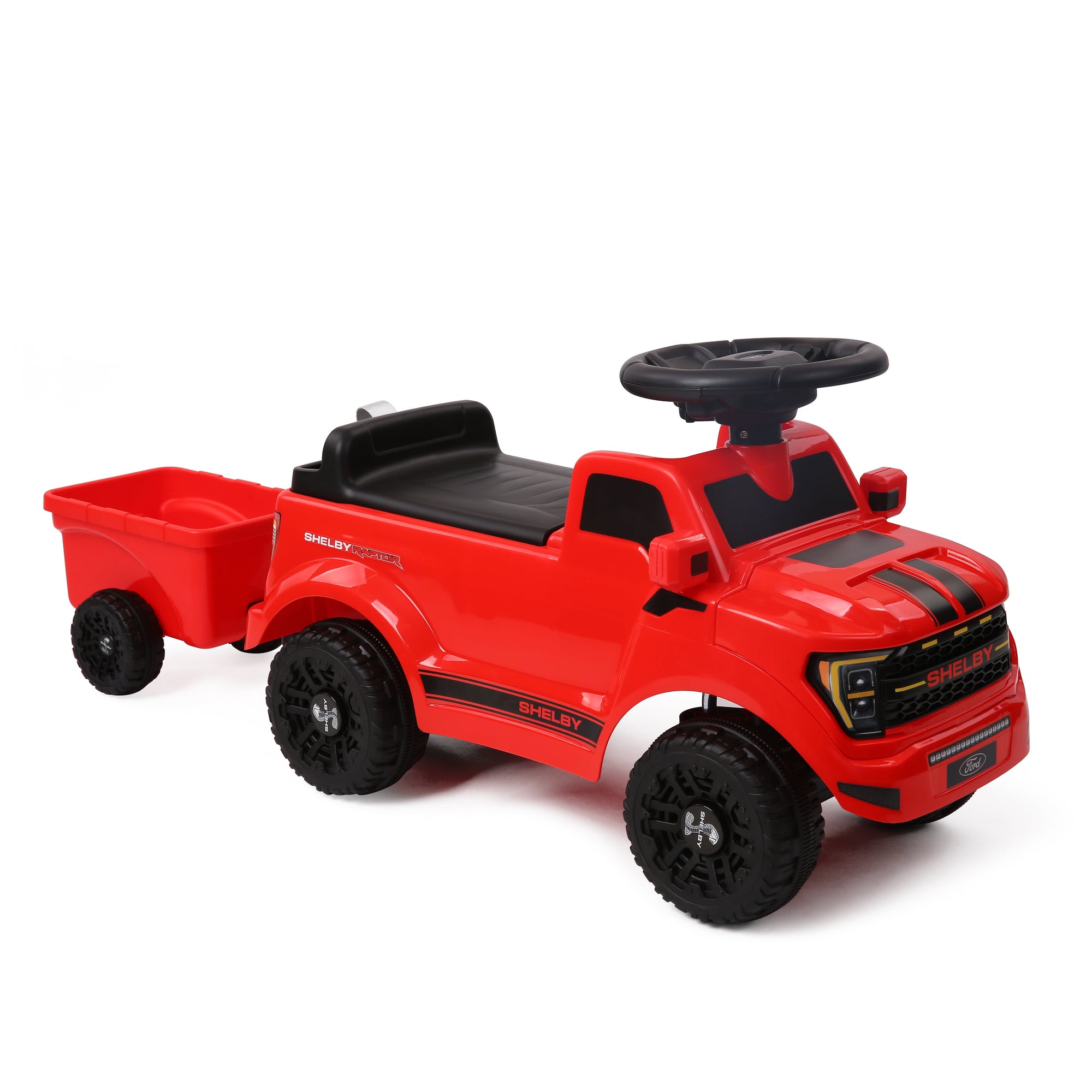 Shelby Ford F-150 Raptor Kids Foot-to-Floor Ride-On Truck with Trailer Red