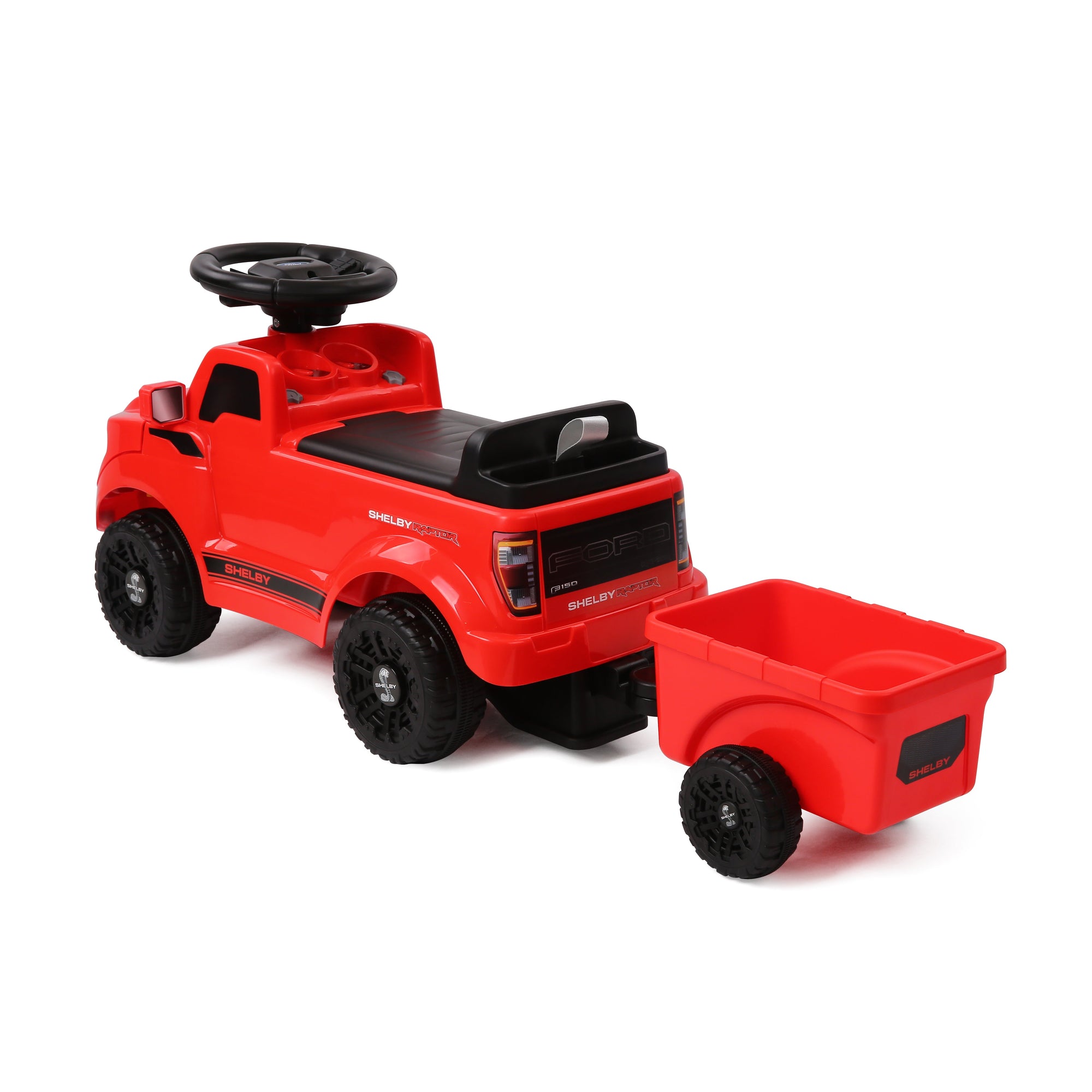 Shelby Ford F-150 Raptor Kids Foot-to-Floor Ride-On Truck with Trailer Red