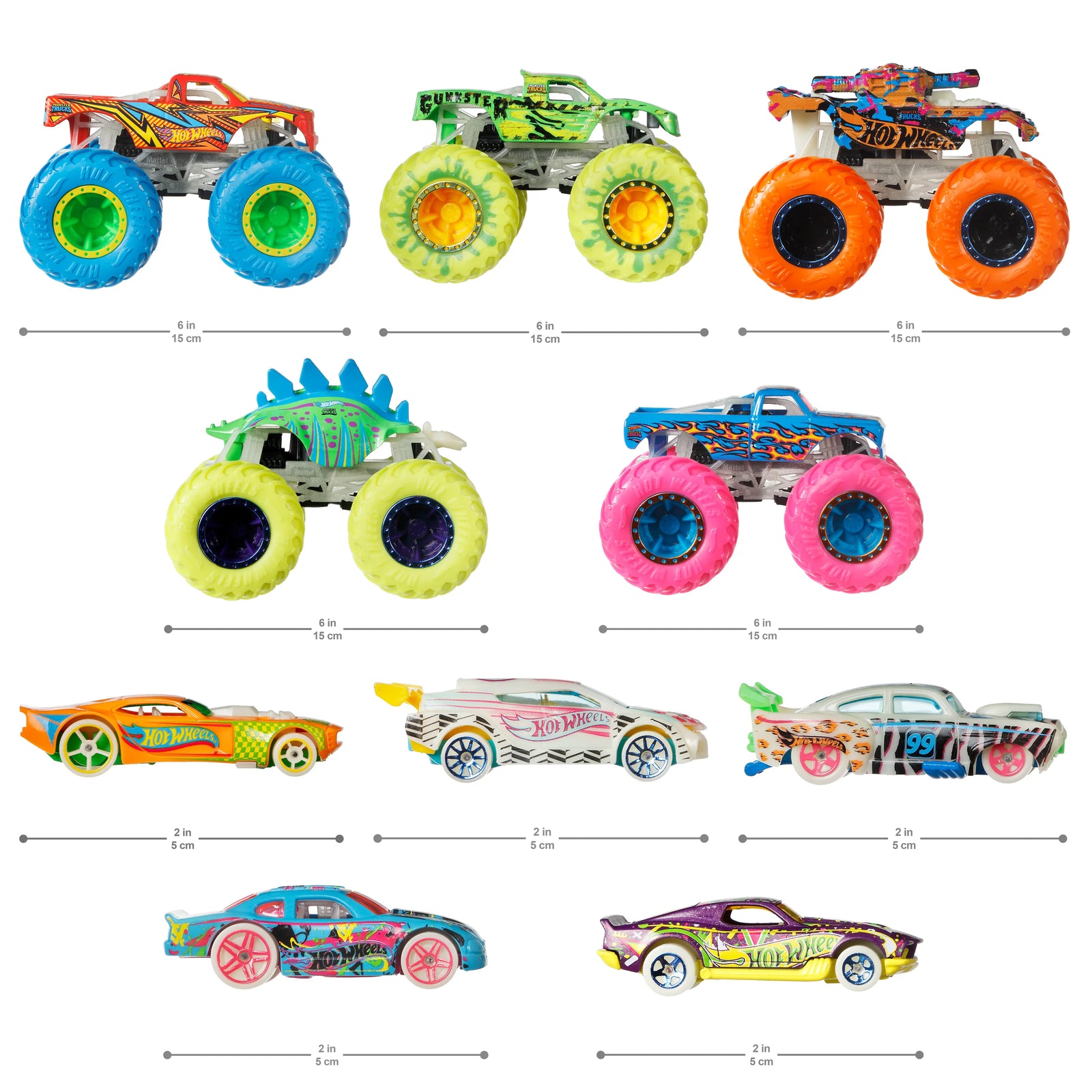 HW MT 1:64 Glow in the Dark Car&Truck Multipck